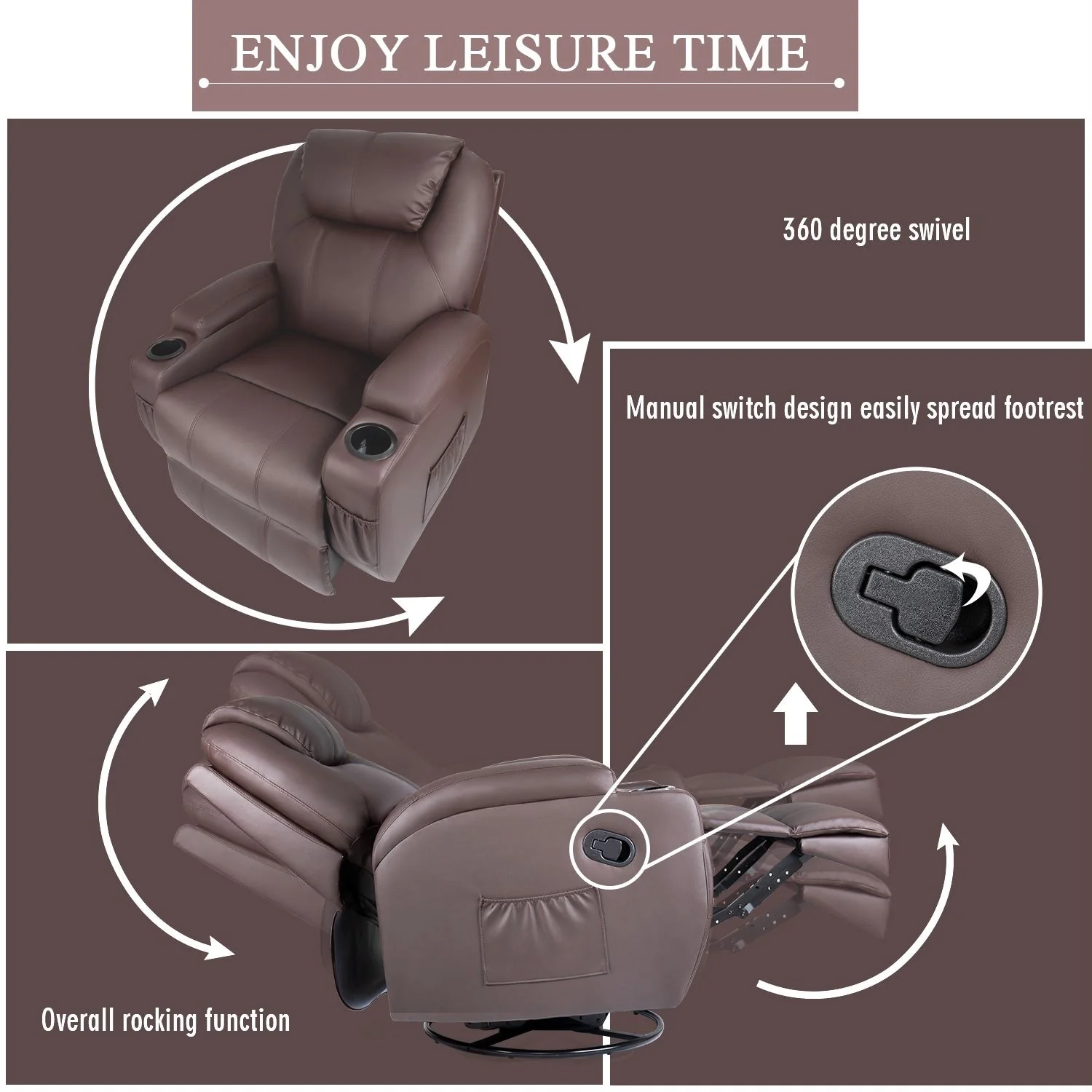 Homall Massage Recliner Chair Swivel Heating Faux Leather Living Room Chair