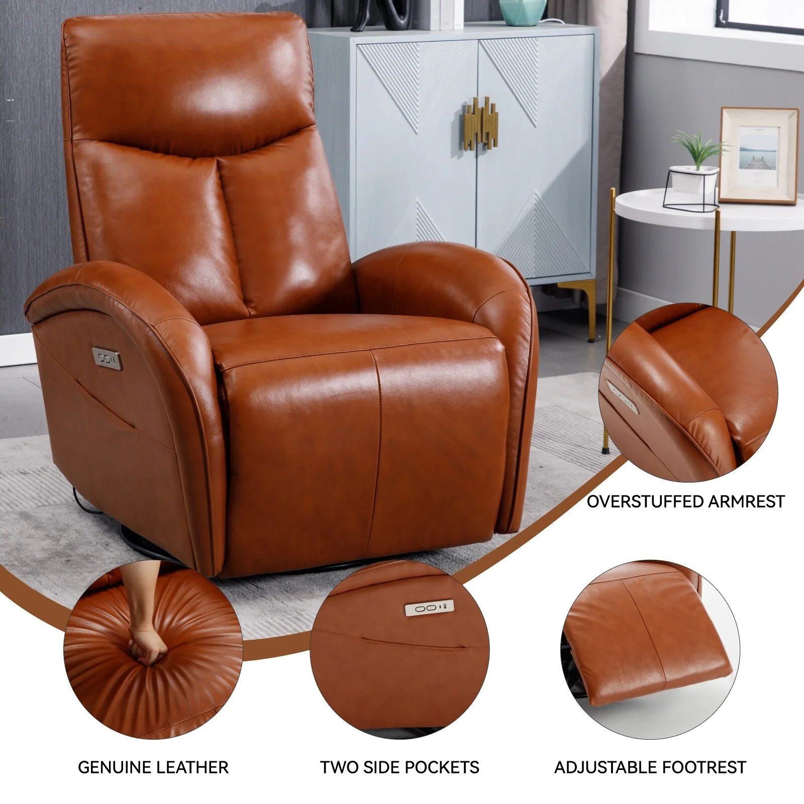 Armless Power Glider Recliner Chair with USB?C Charging & High Backrest