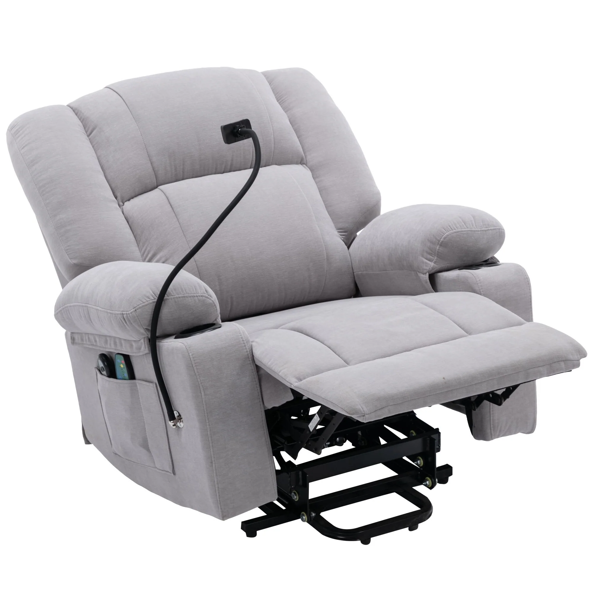 Electric Lift Recliner Chair with Massage, Heating, Cup Holders & 360�� Swivel Phone Holder, Adjustable Recline Options