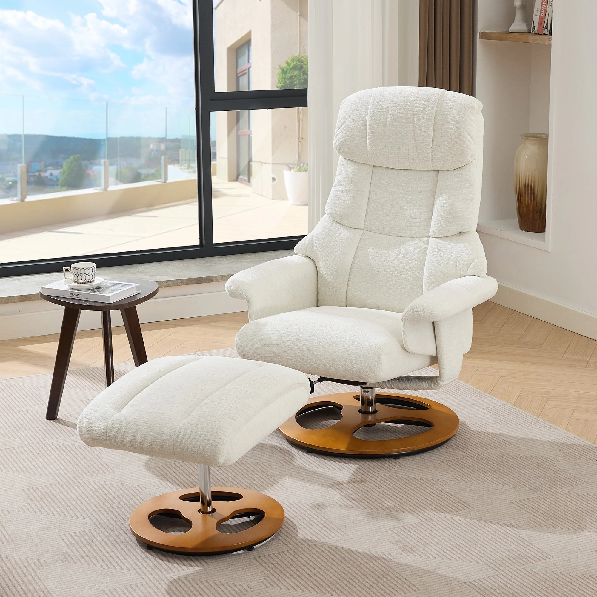 360�� Swivel Ergonomic Recliner Chair with Ottoman, Adjustable Backrest, 5 Vibration Massage, Seat Heating, Chenille Fabric