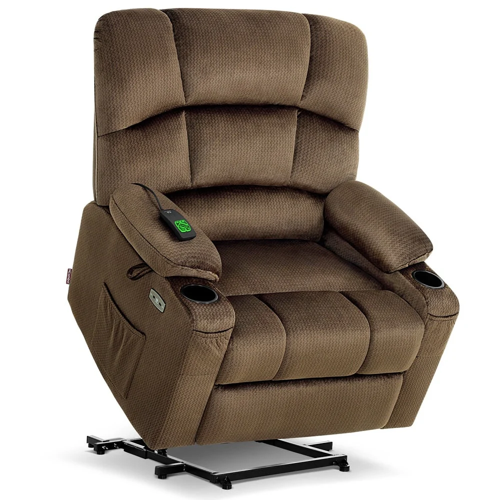MCombo Lay Flat Dual Motor Power Lift Recliner with Massage and Heat for Elderly People, Infinite Position, Fabric R7677
