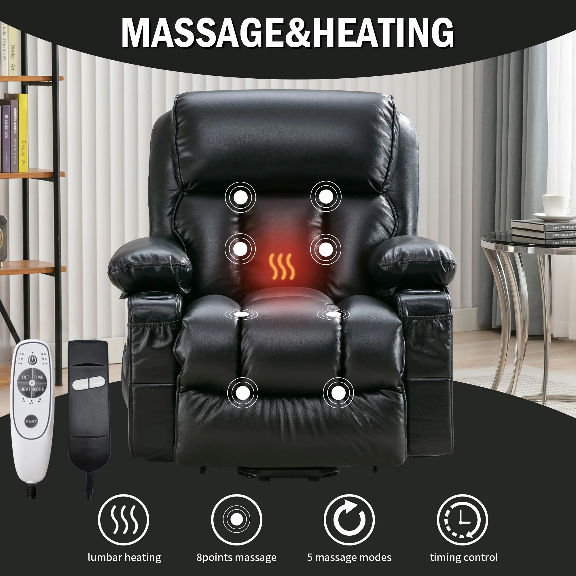 Power Electric Massage Lift Lounge Chair,Suitable For The Elderly,With Heating And Vibration Functions,Fleece Leather With USB