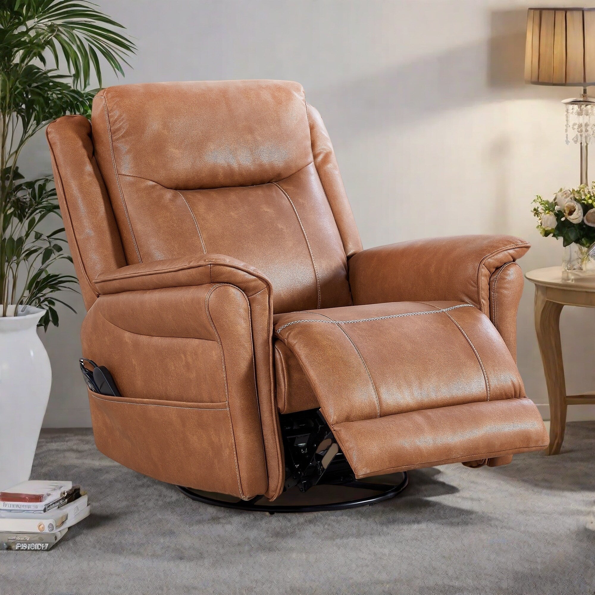 Motor Power Swivel Recliner - 240�� Rotation with 8-Point Vibration Massage, Adjustable Lumbar Heat