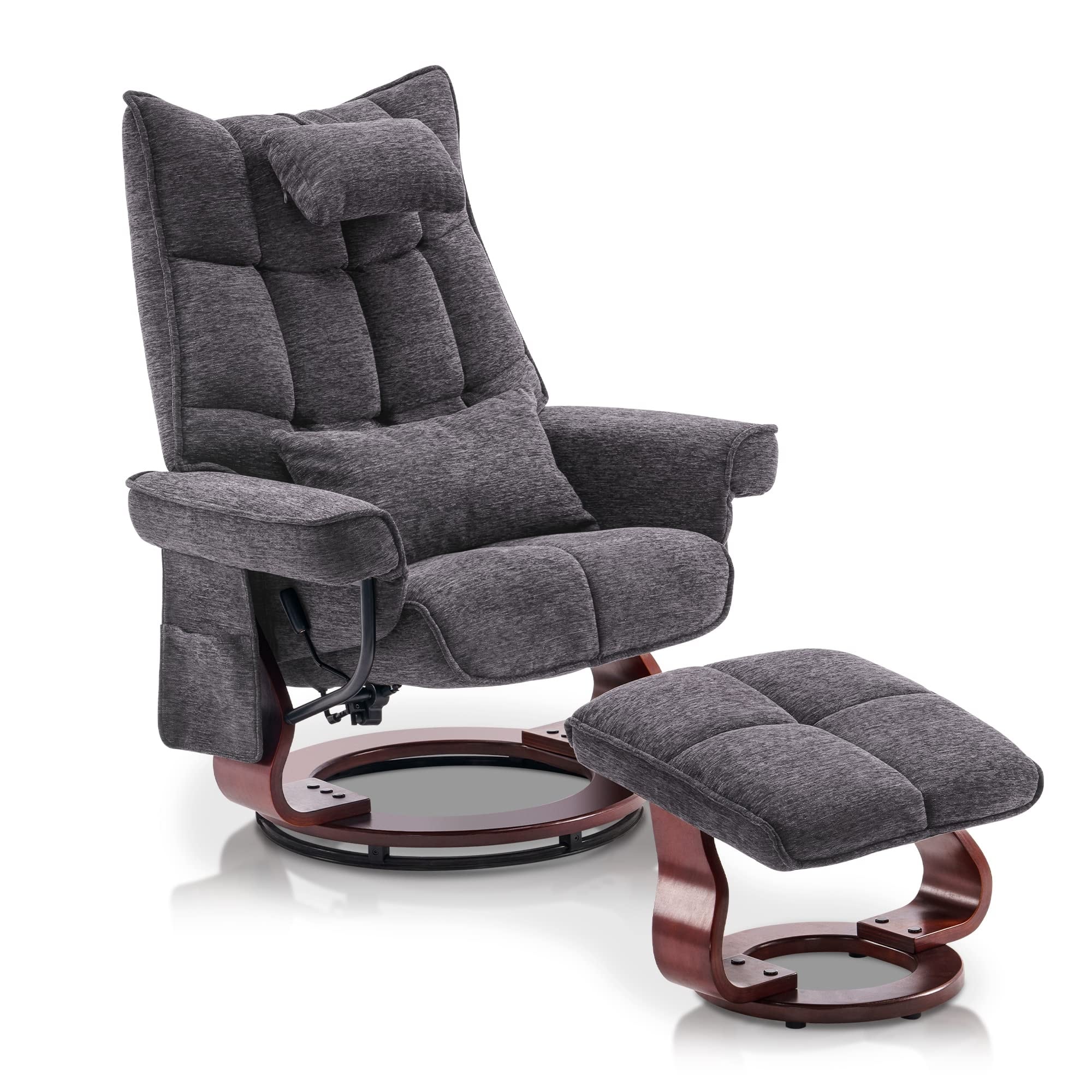 MCombo Swivel Recliner with Ottoman and Neck Pillow, Chenille Fabric