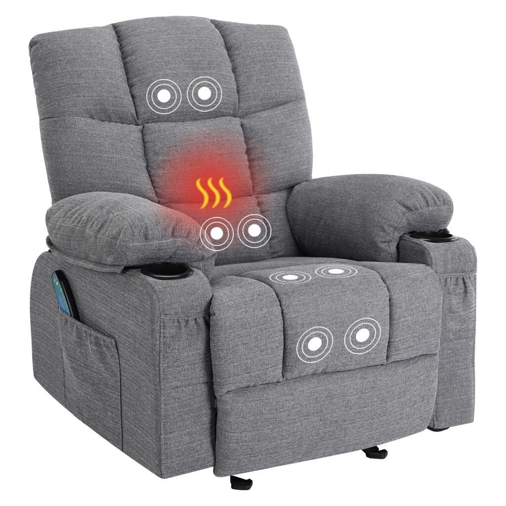 Adjustable Recliner Chair with Massage, Heating, USB Ports, Dual Cup Holders, and Convenient Side Storage