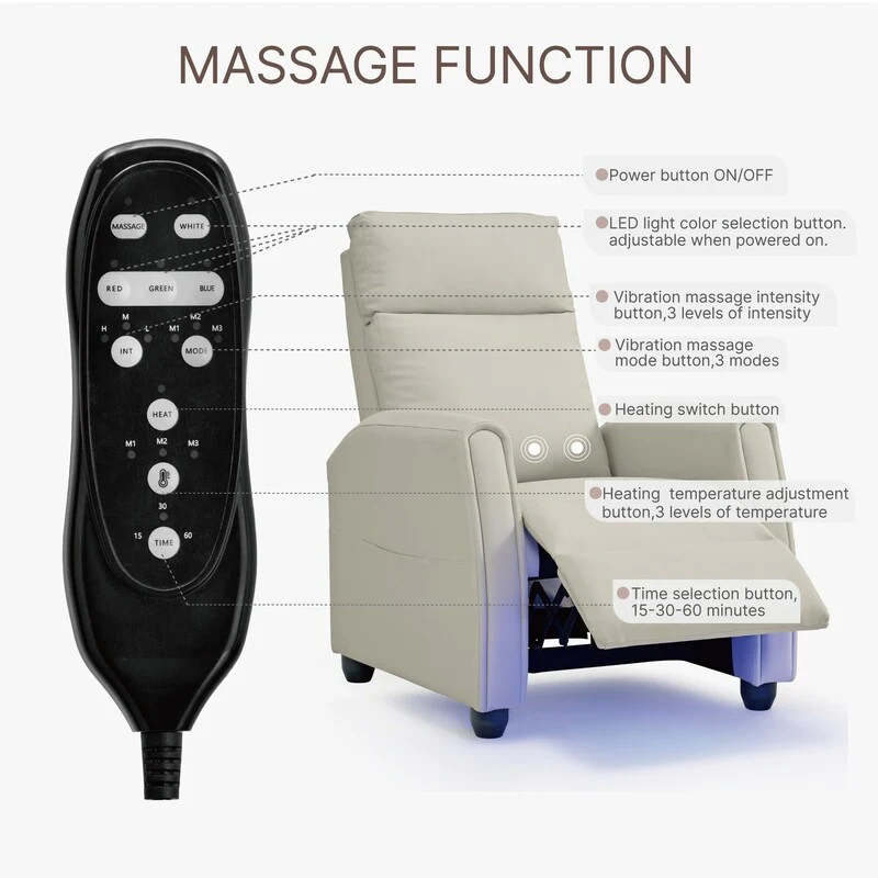 Andrea Recliner Chair with LED Lights, Heating  Massage