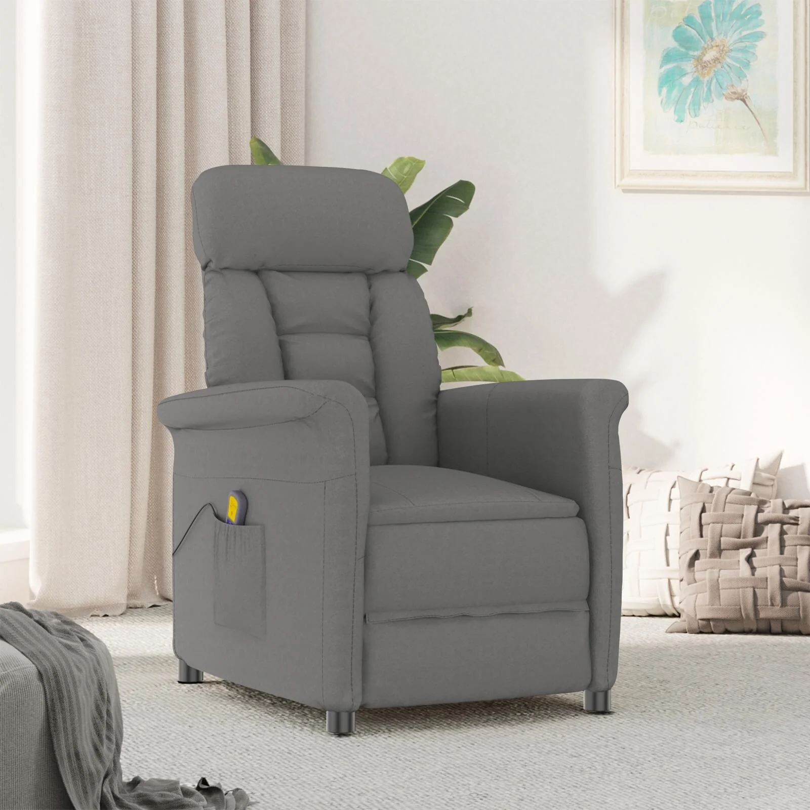 vidaXL Massage Chair Dark Grey/Light Grey/Cream Microfibre Fabric