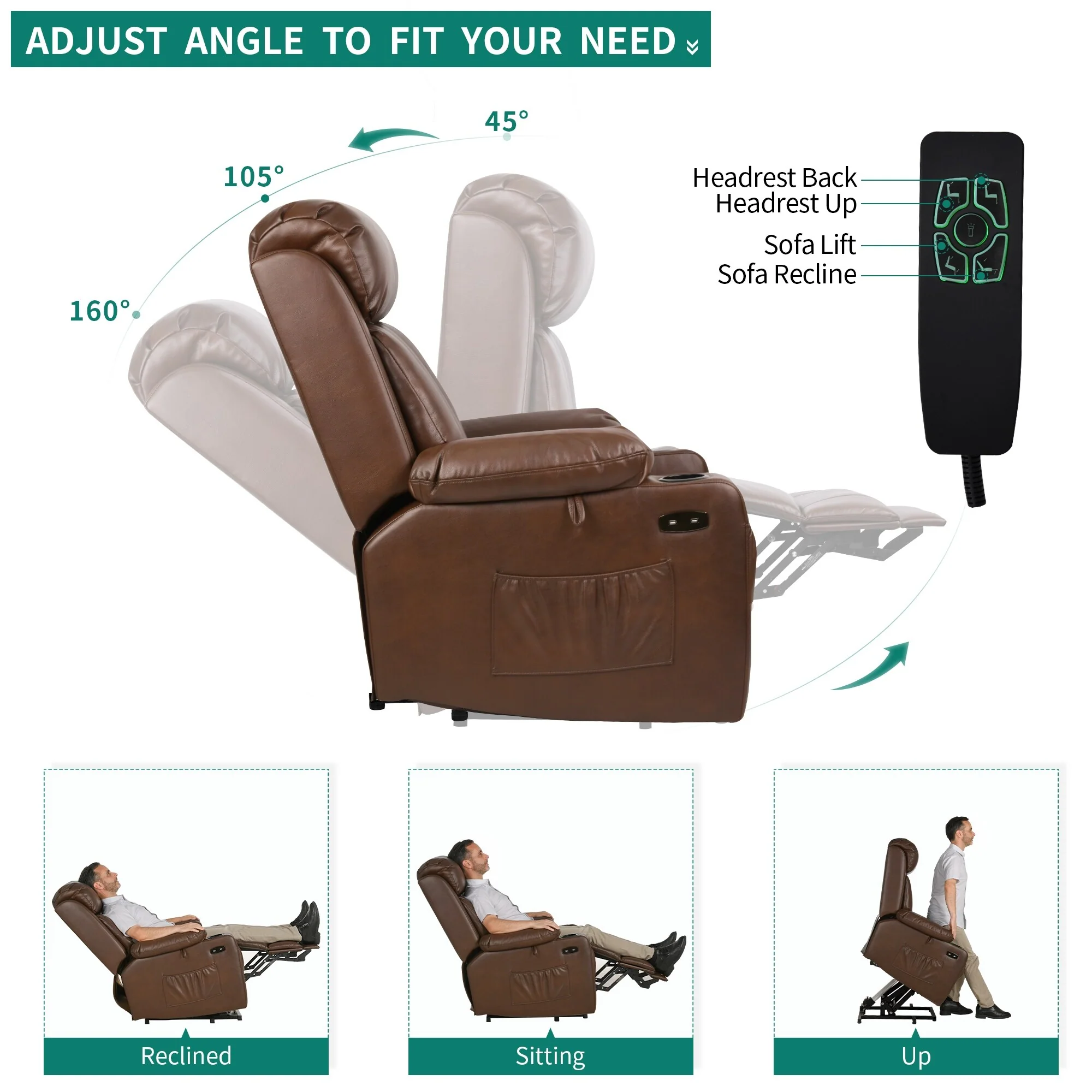 Modern Reclining Chair Faux Leather Massage