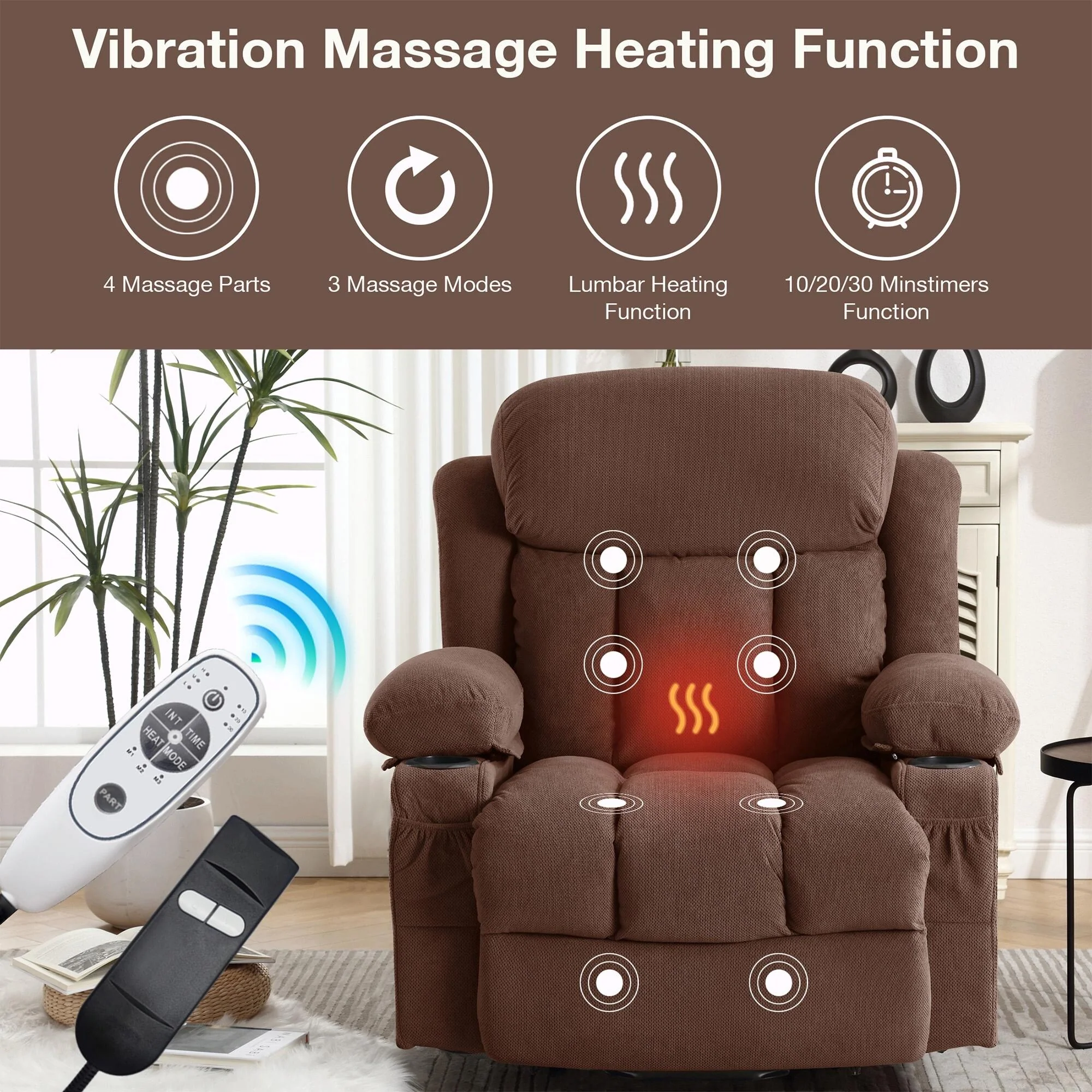 Power Lift Recliner Chair with Heat and Massage, Electric Fabric Recliner Chair