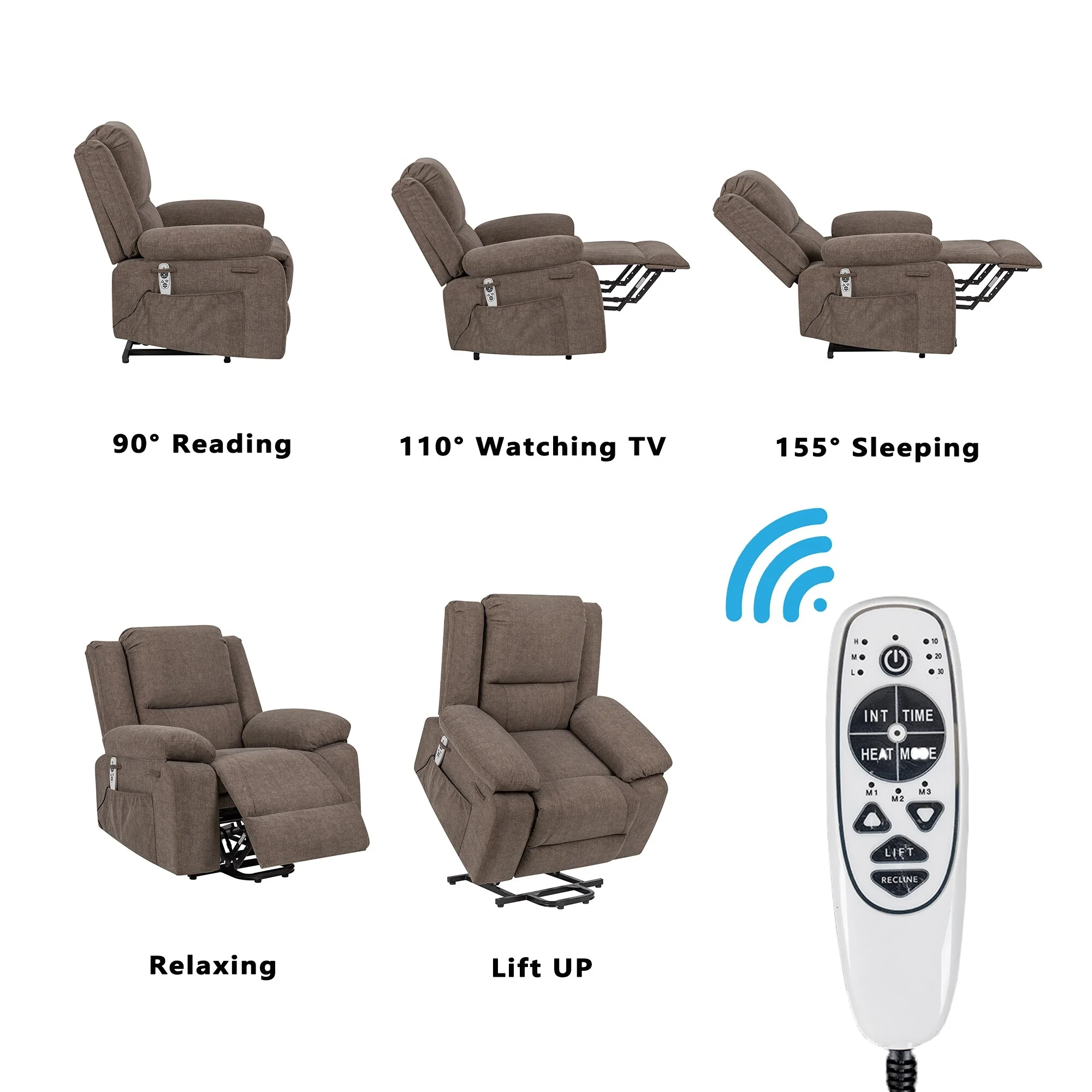 Reclining Lift Chair with Massage, Heating & Remote Control Pockets