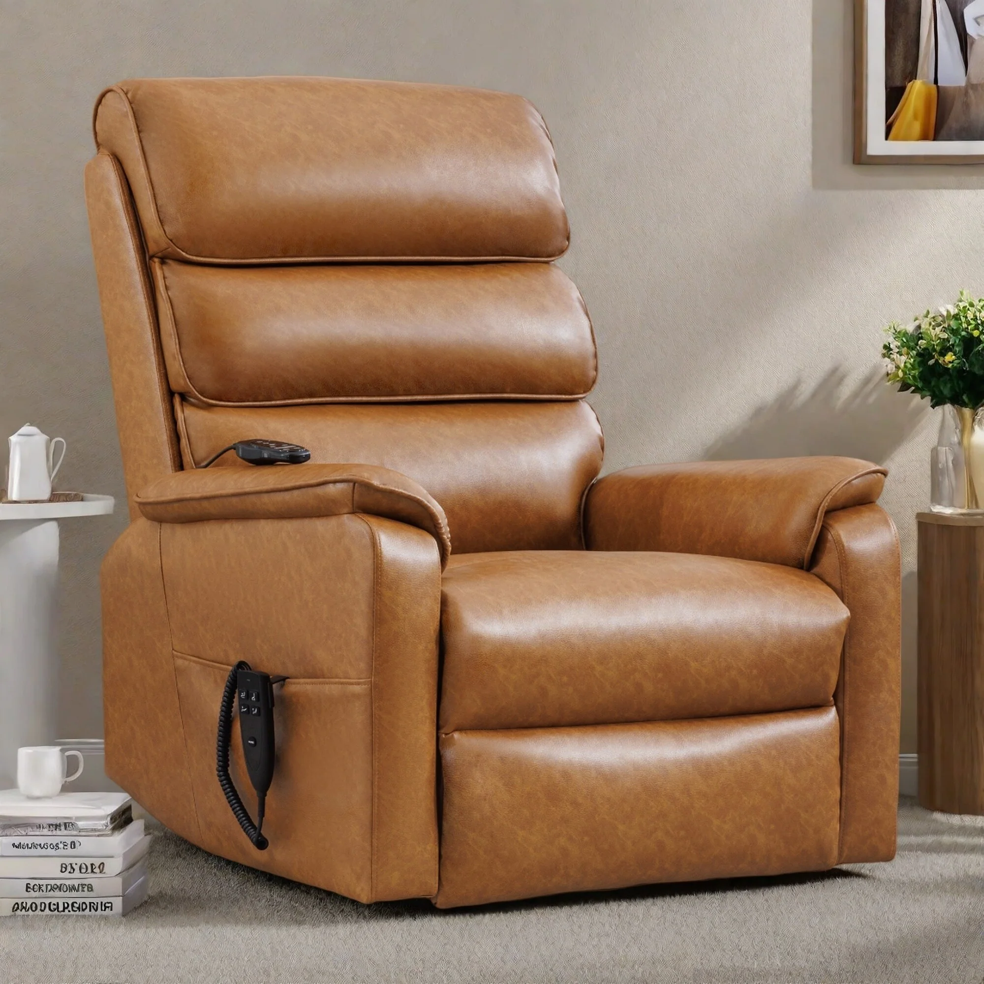 Dual Motor Power Lift Recliner Chair with Massage and Heat - Cat-Proof Leather, Electric Recline, Remote Control