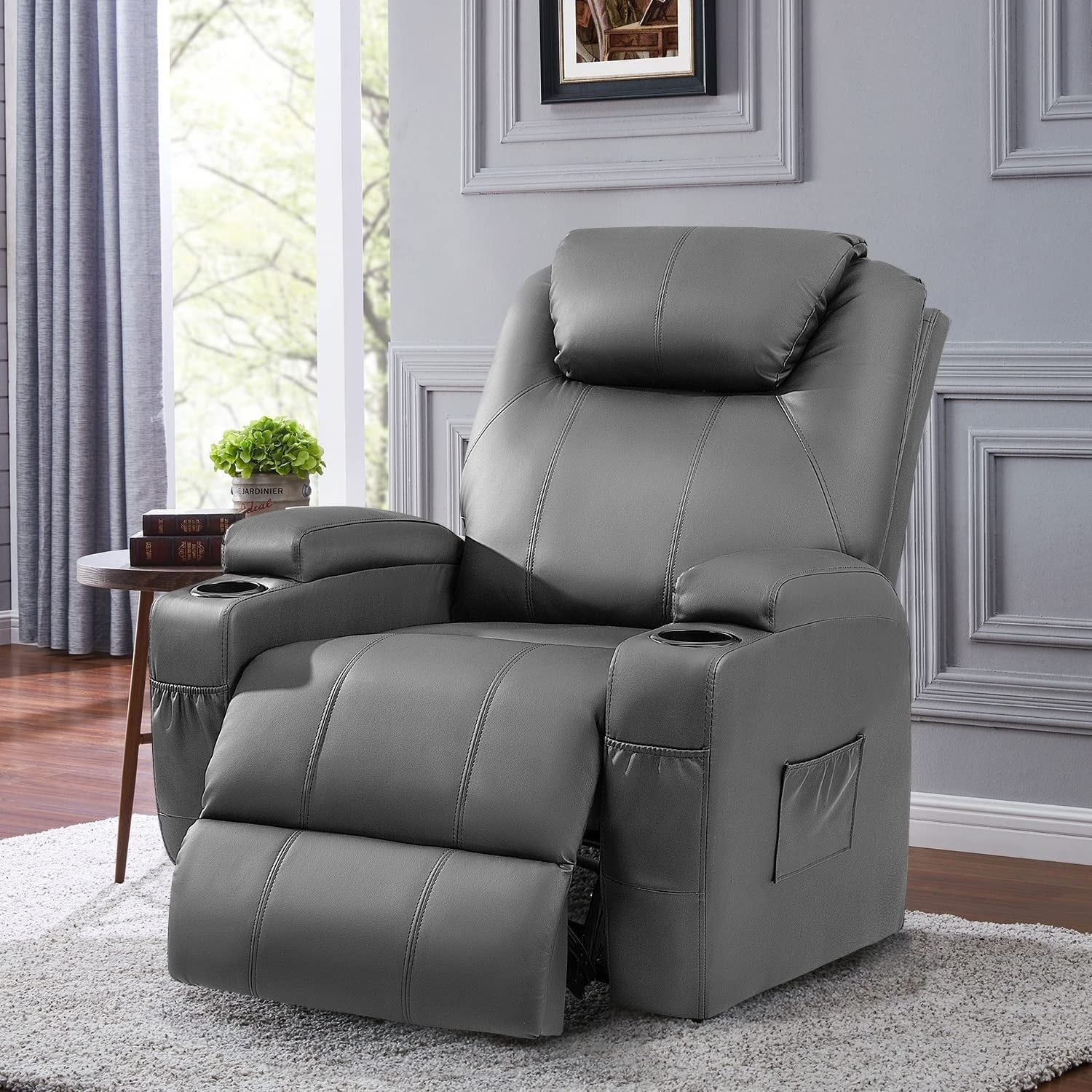 Furniwell Power Lift PU Leather Recliner with Massage and Heating