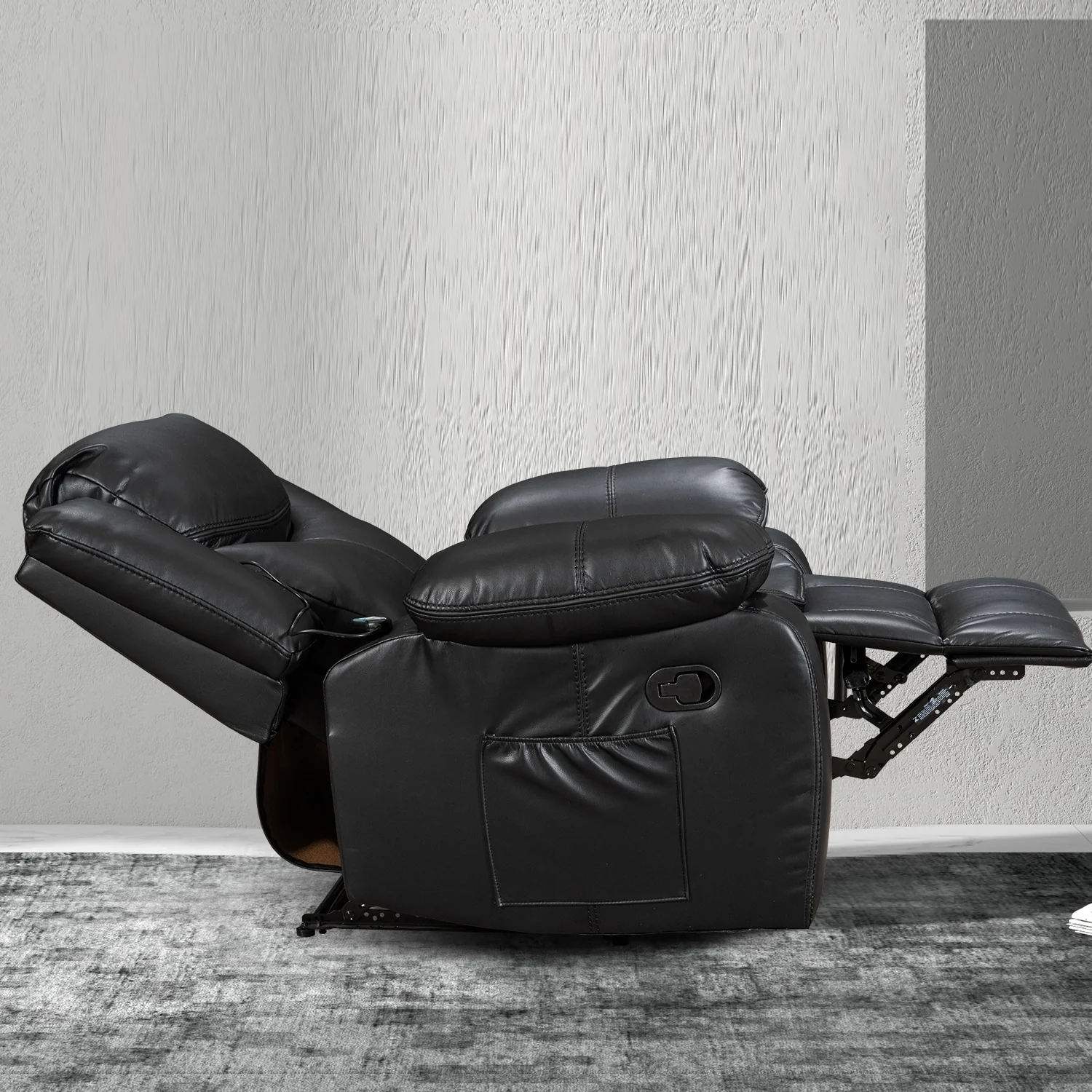 Wide Seat Durable Leather Massage and Heat Recliner