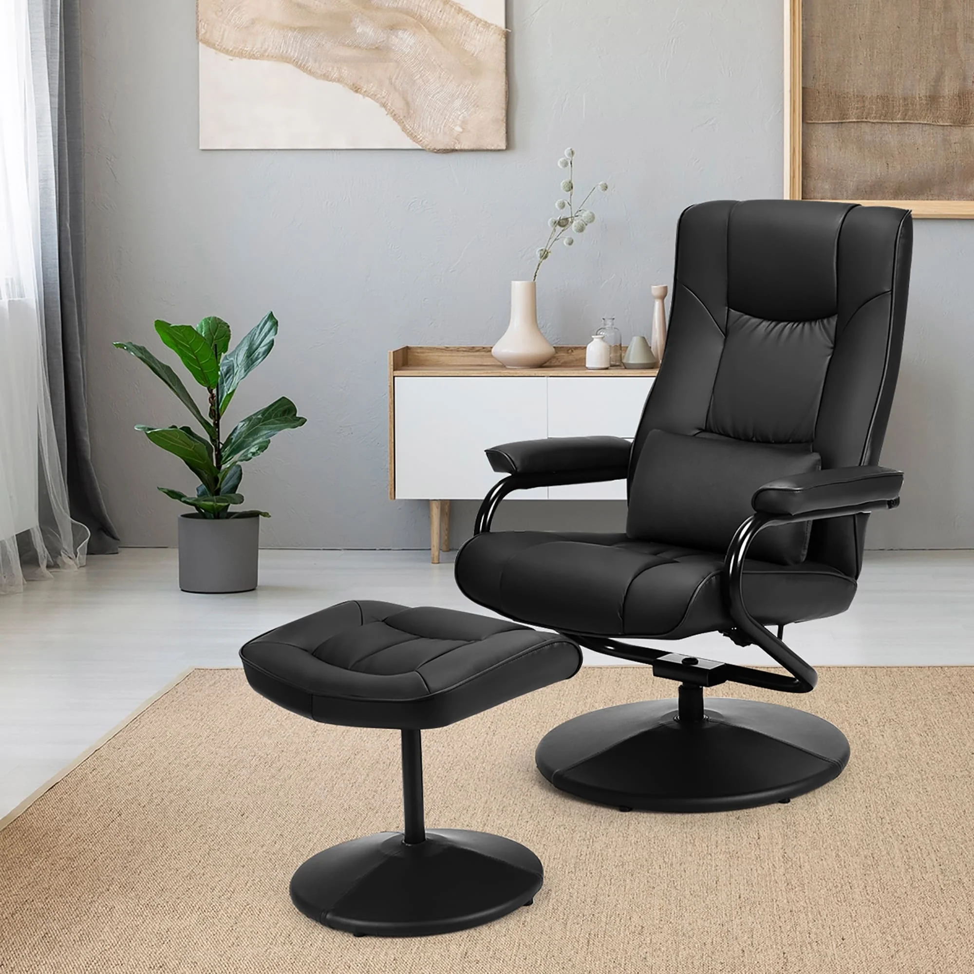 Recliner Chair 360 Degree Swivel PU Leather Chair with Footrest