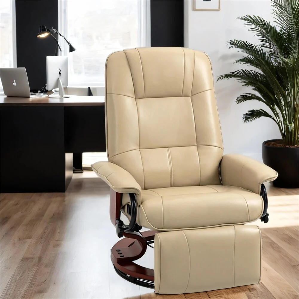 Swivel Leather Manual Recliner with Armrest and Extendable Footrest