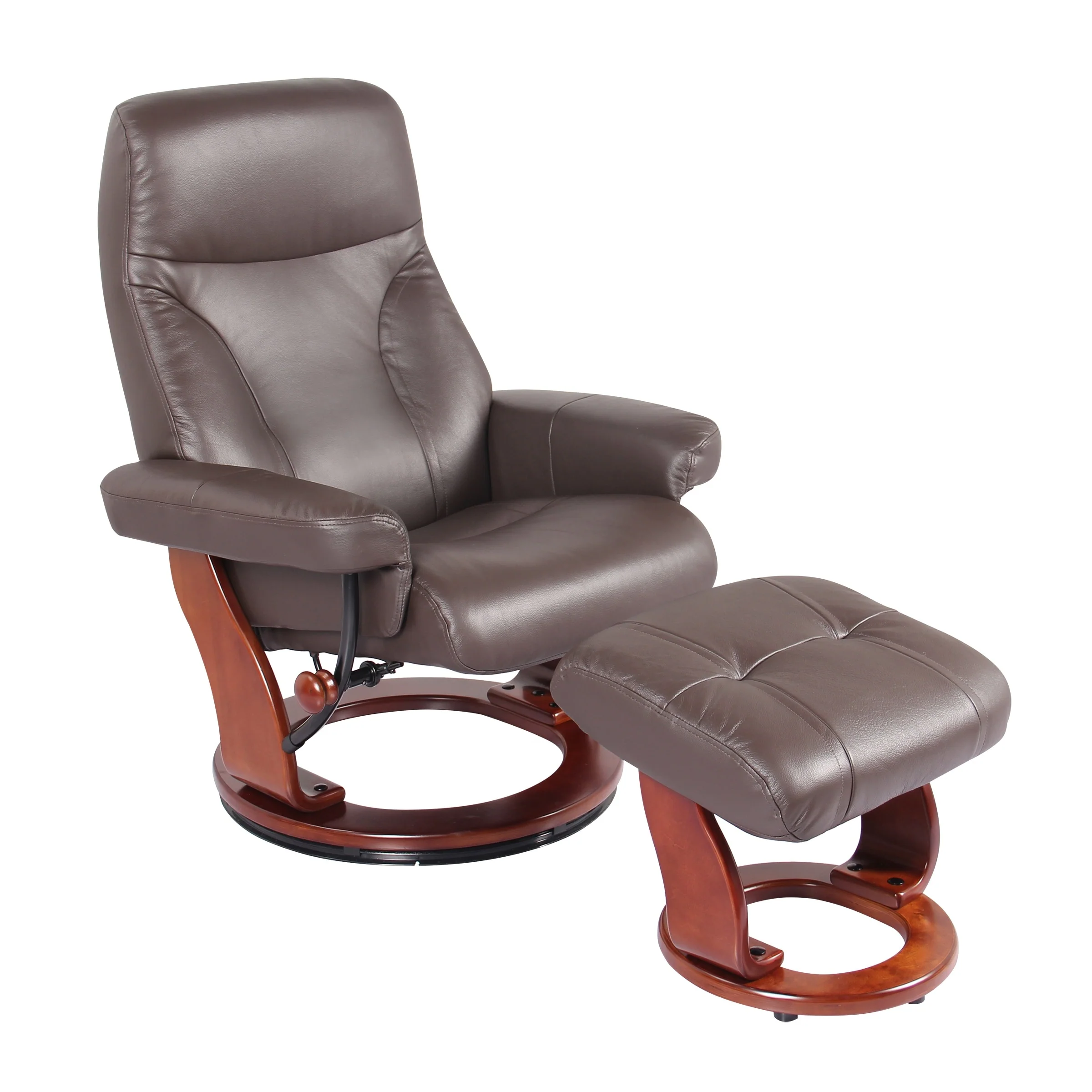 Almond Genuine Leather Recliner and Ottoman