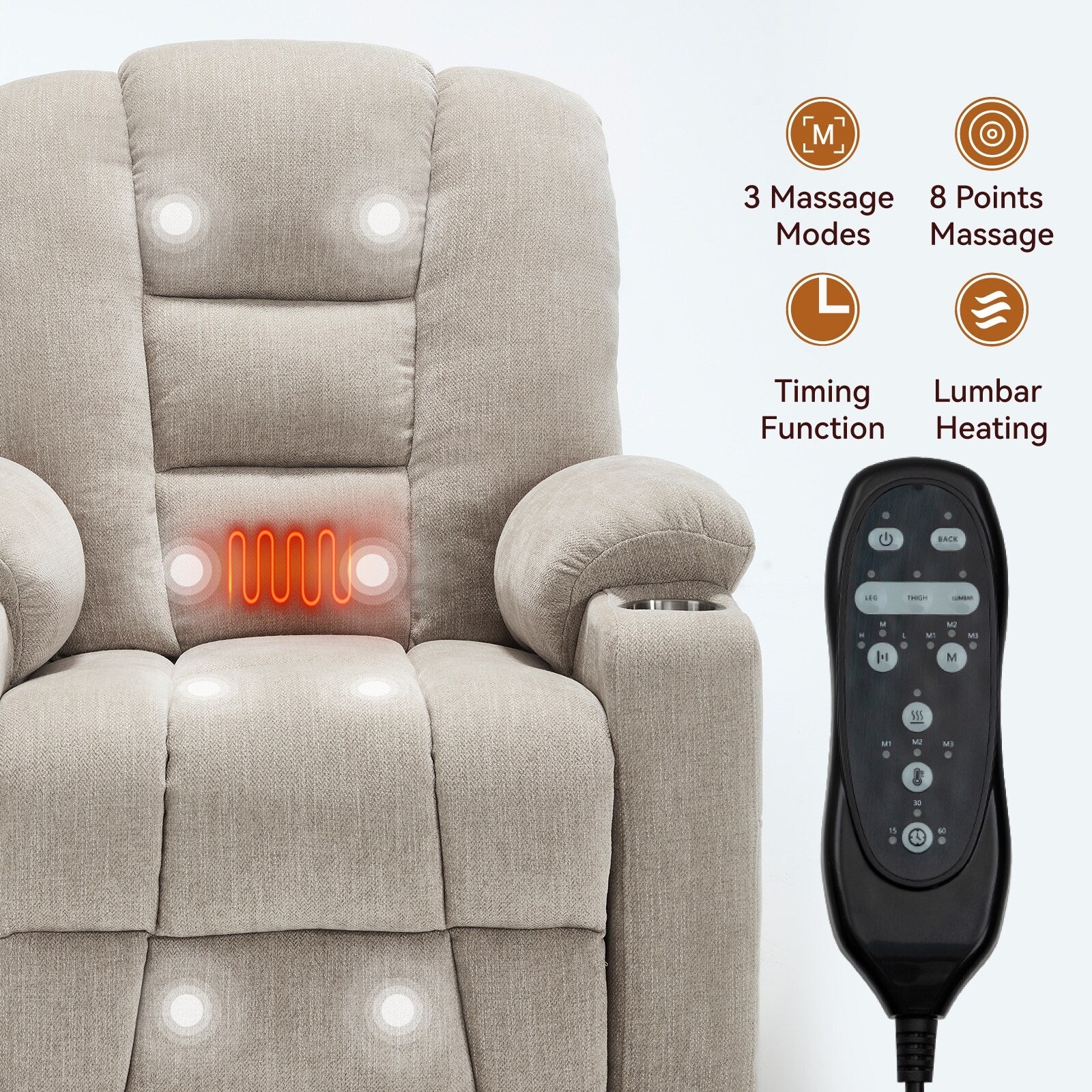 Power Lift Recliner Chair with Dual USB, Cup Holders & Chenille Fabric