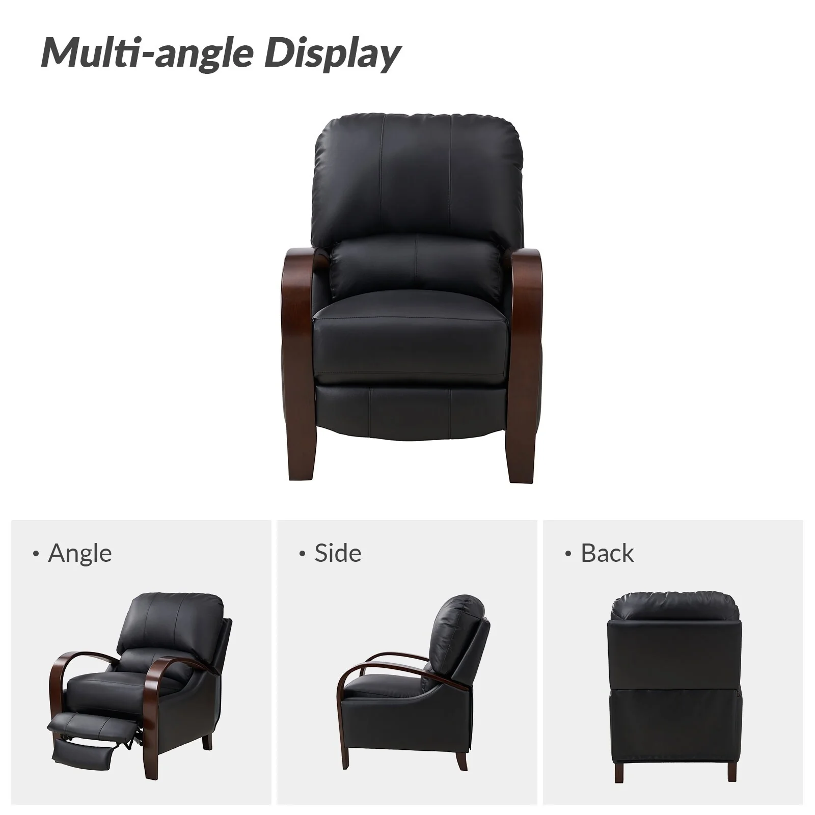 Alex Mid-century Modern Cigar Genuine Leather Manual Recliner with Wooden Curved Arms, Set of 2