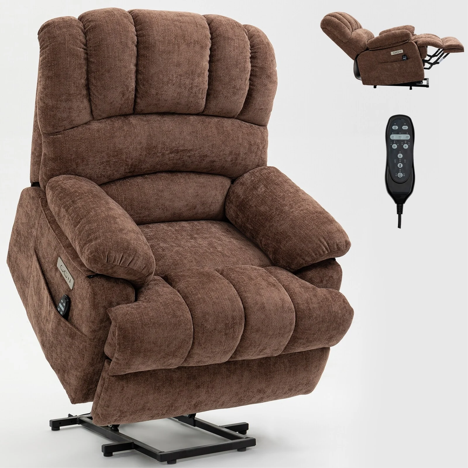 Chenille Power Lift Recliner Chair with 8-Point Vibration Massage
