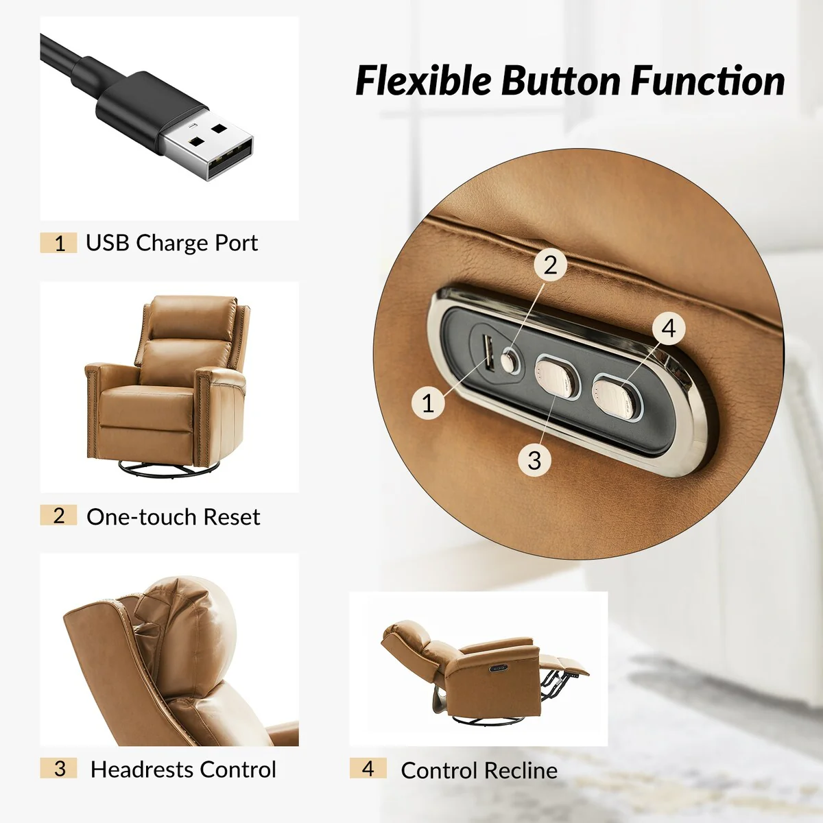 Tobias Traditional Swivel And Rocker Power Recliner by HULALA HOME