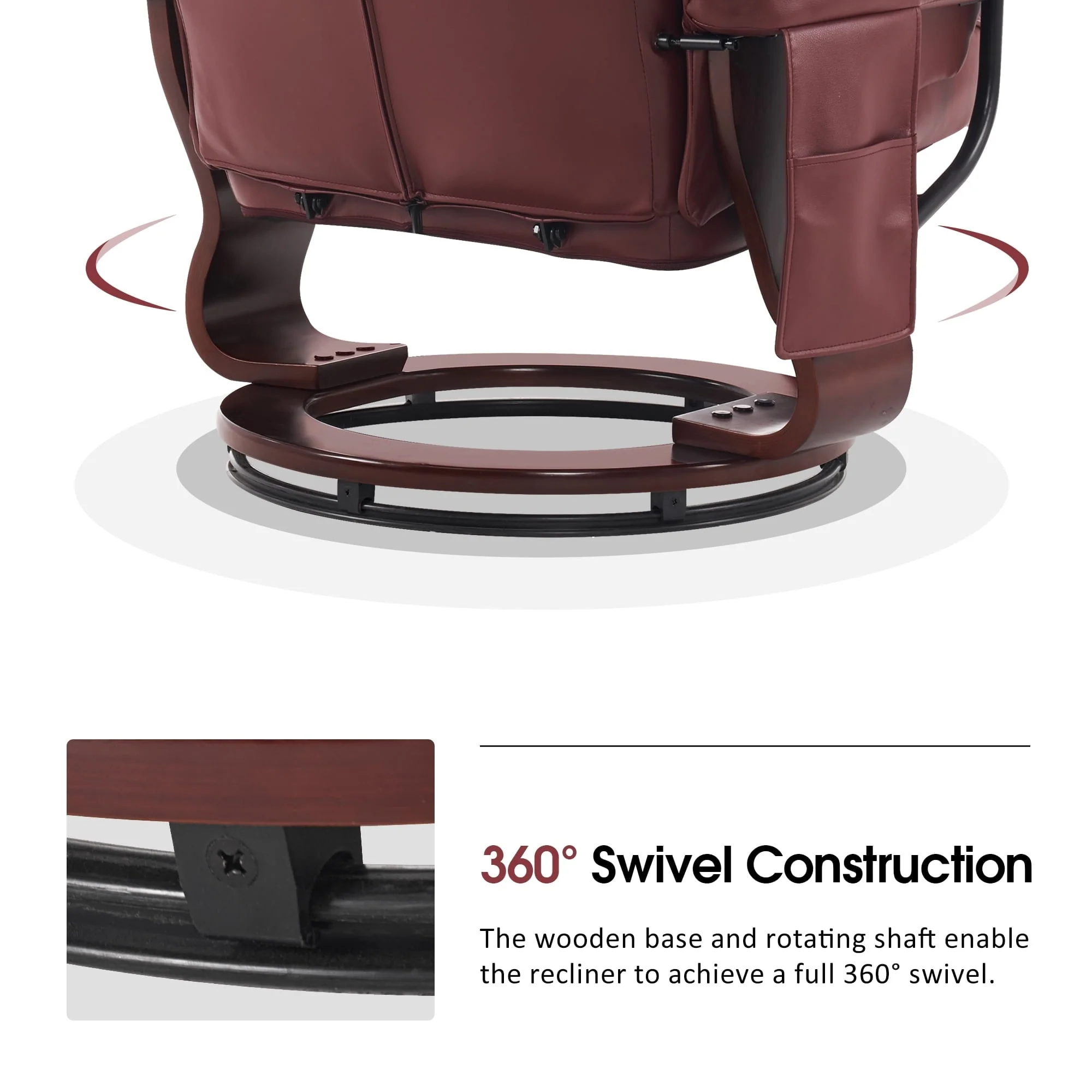 MCombo Swivel Recliners with Ottoman, Vibration Massage TV Chairs with Side Pocket