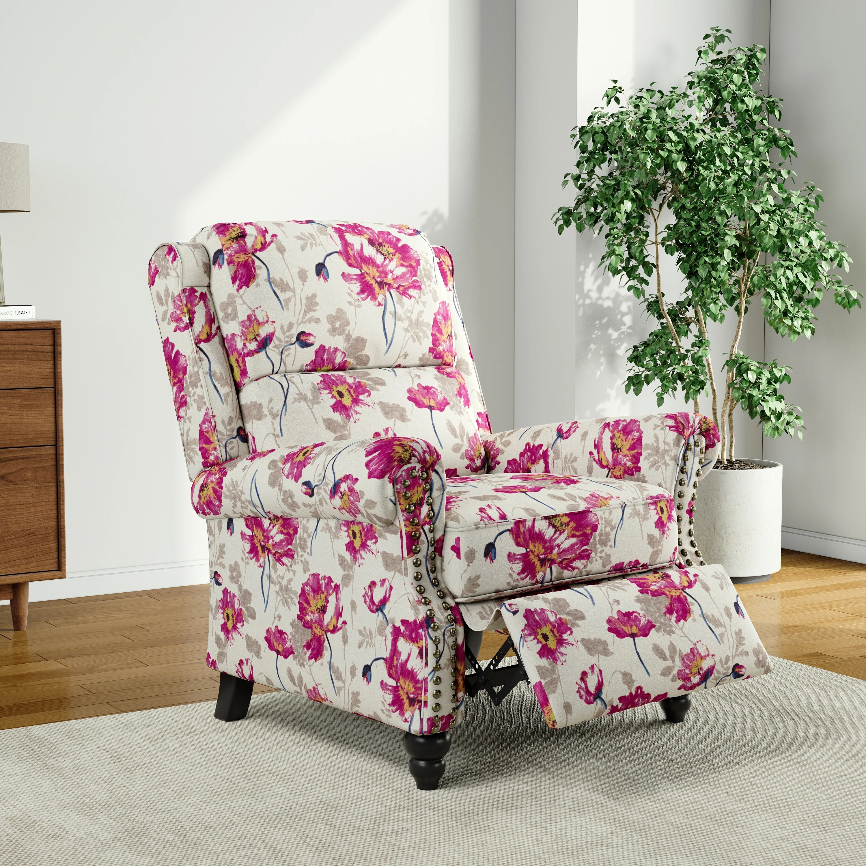 Alisa 35'' W Vegan Leather/ Linen Glider Push Back Recliner Chair