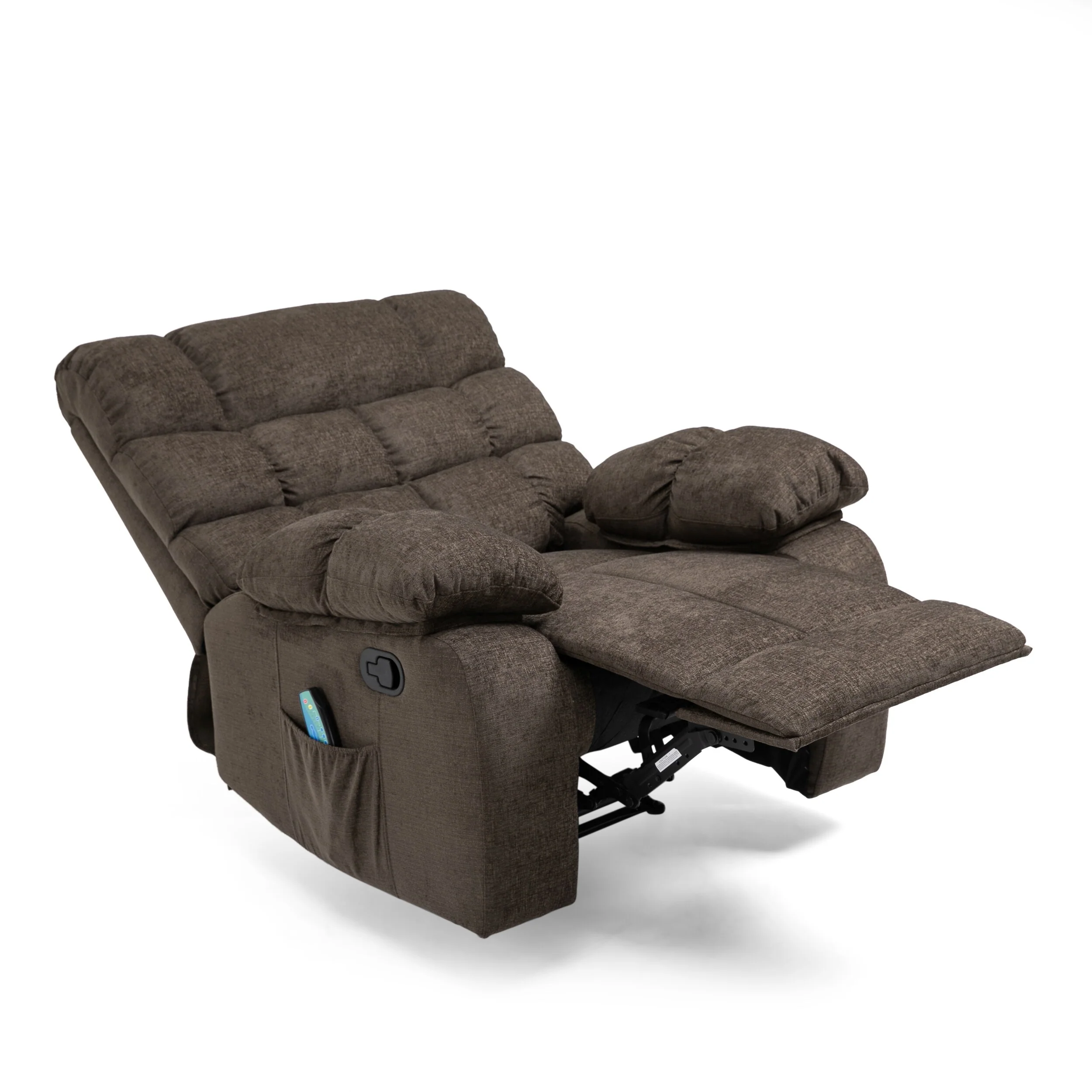 Modern Massage Recliner Chair with Pillow Tufting, 5 Modes, Remote Control and Manual Pull Recline