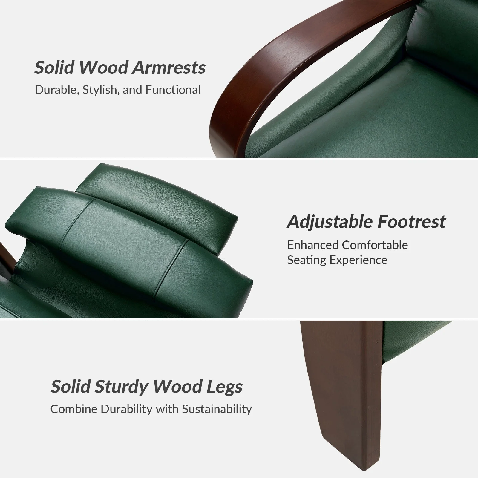 Alex Mid-century Modern Cigar Genuine Leather Manual Recliner with Wooden Curved Arms