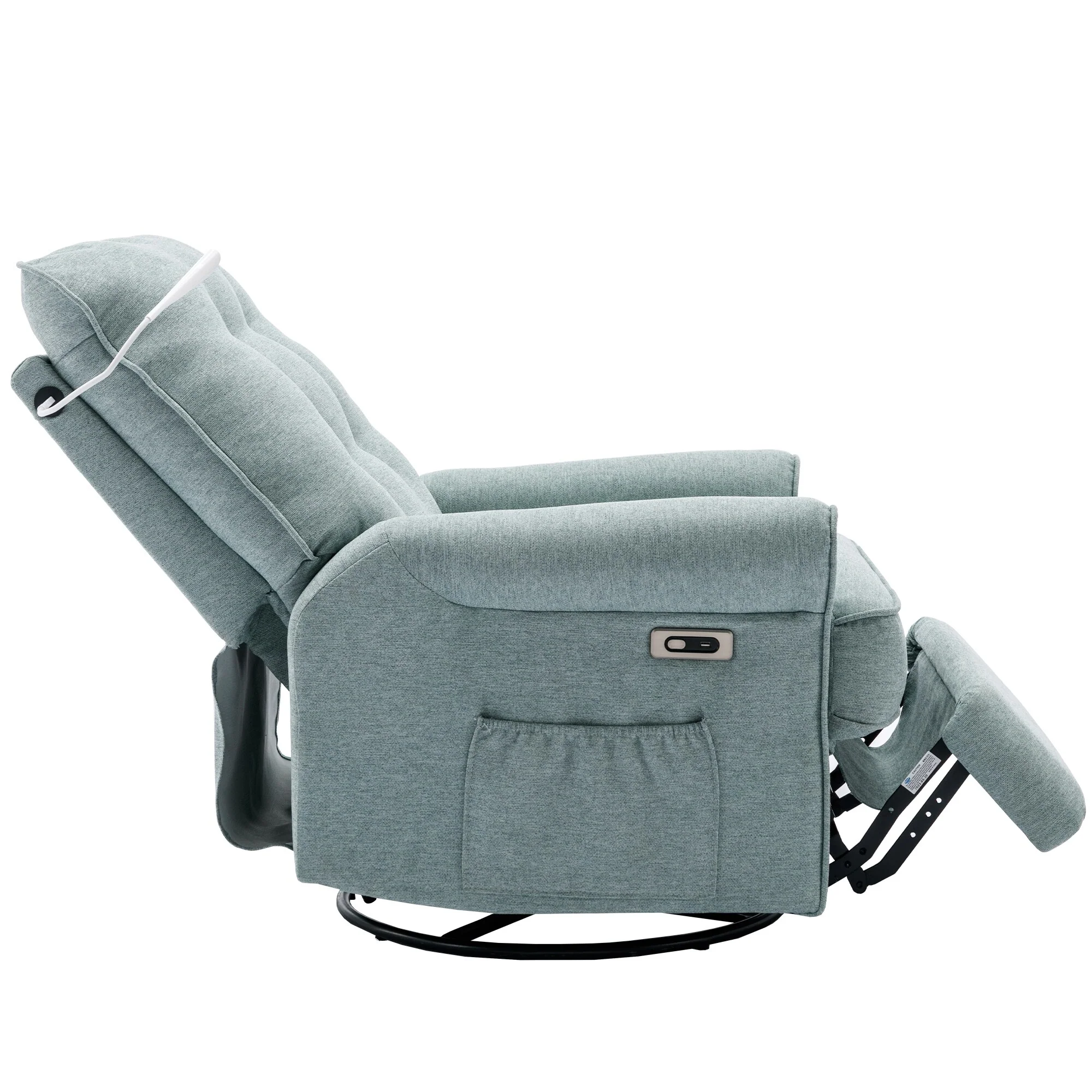 Beige 270�� Swivel Recliner with USB, Rocking Base, and Side Pocket