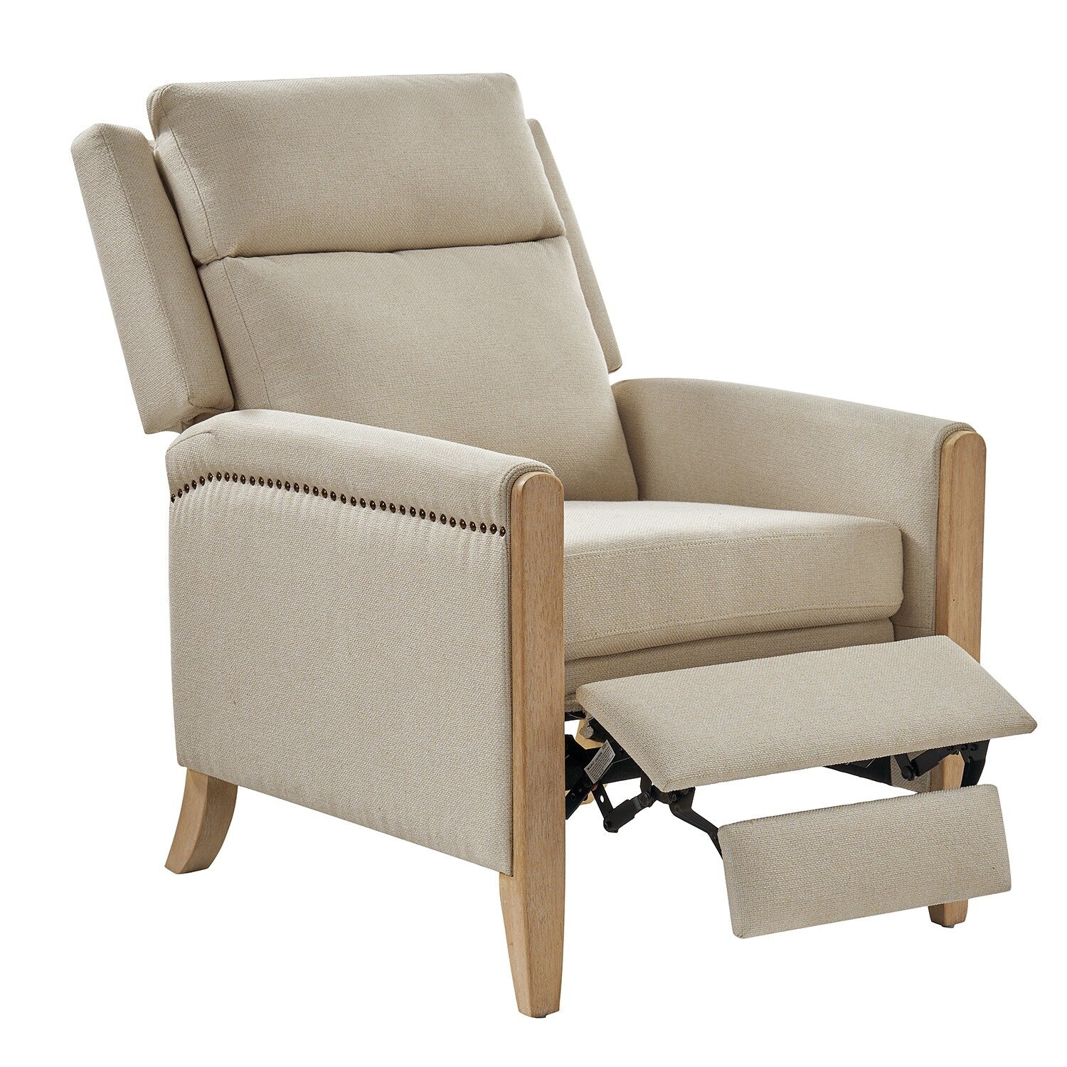 Suares Transitional Nailhead Manual Recliner with Solid Wood Legs by HULALA HOME