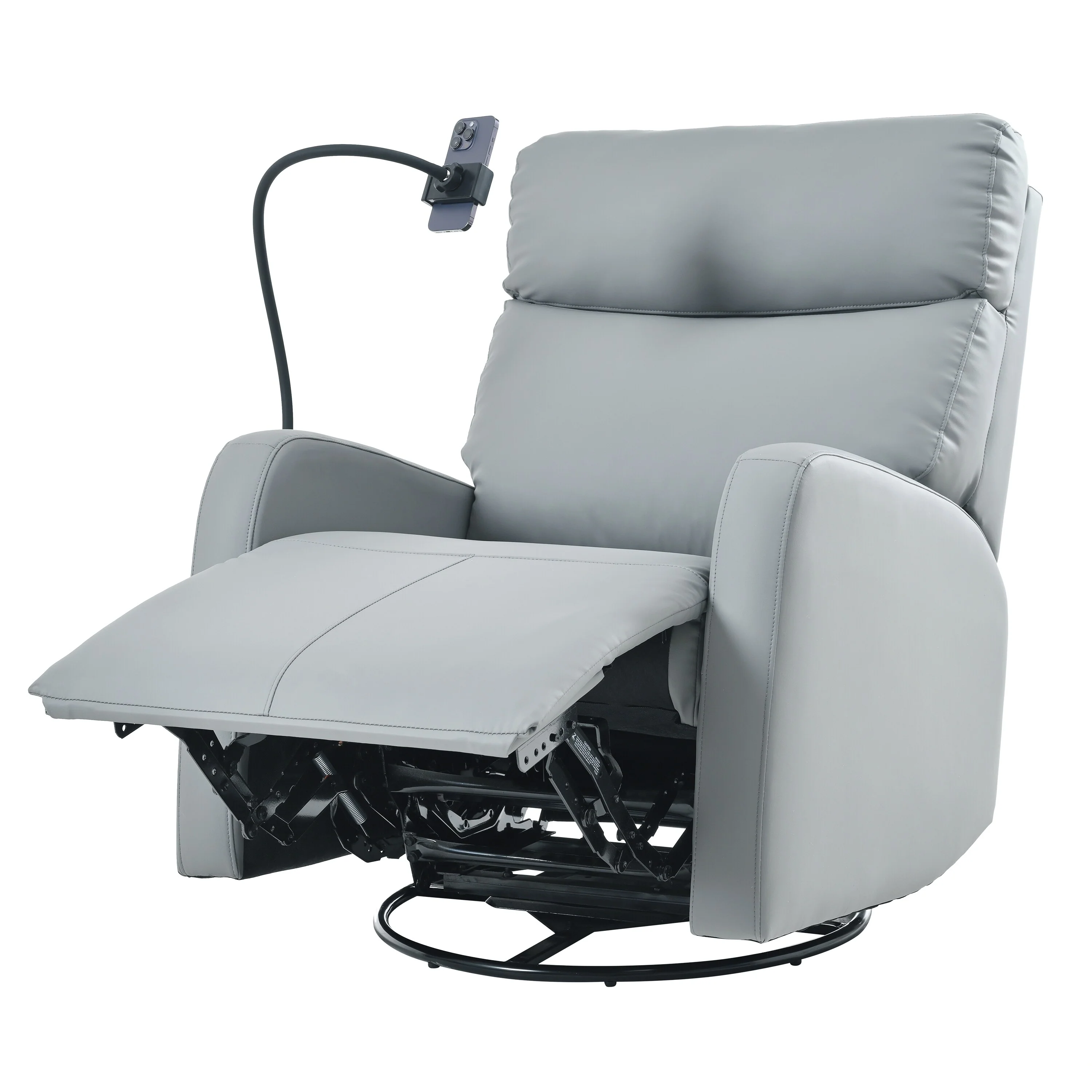 PU Leather 360�� Swivel Rocker Recliner with Phone Holder