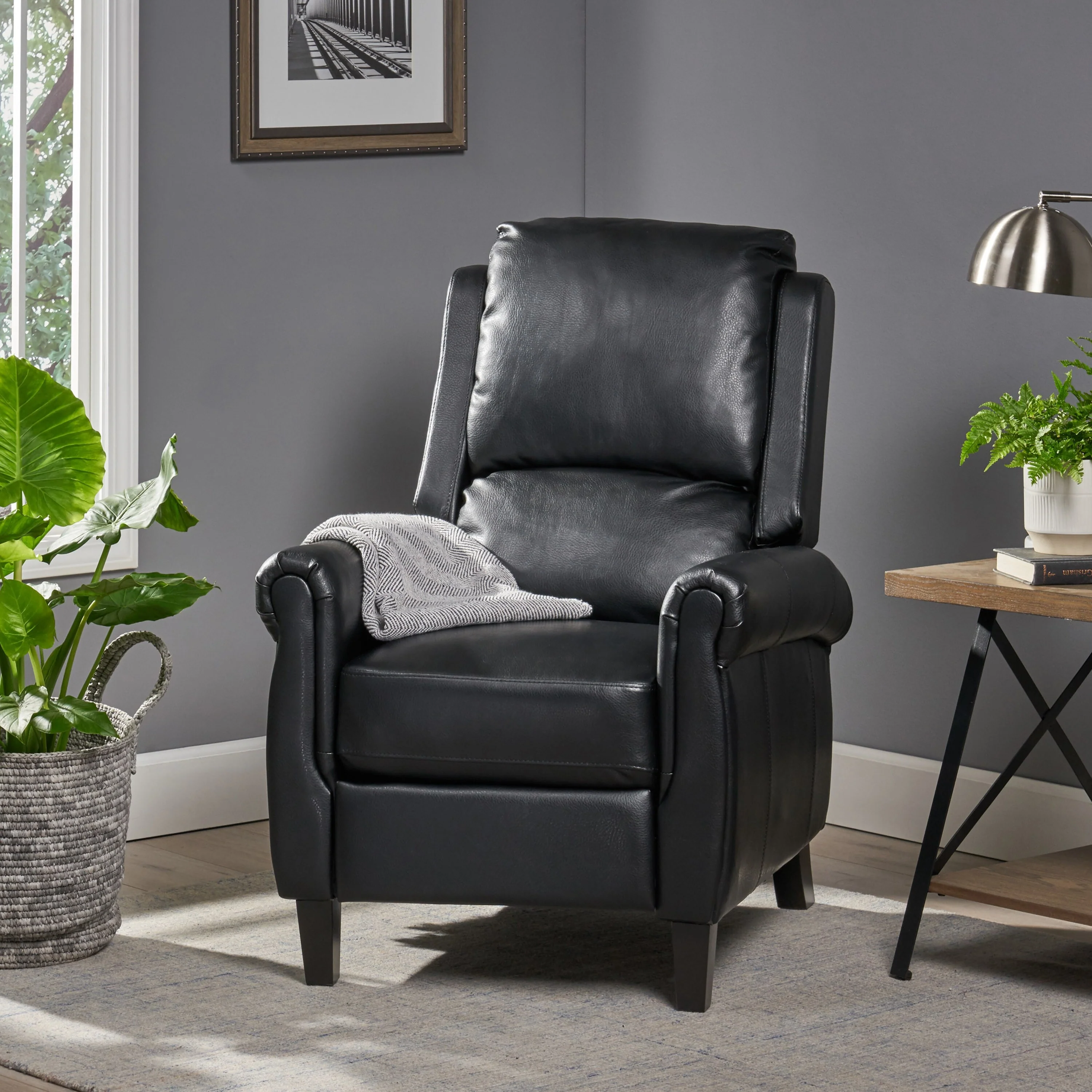 Manual PU Tufted Recliner Chair with Wooden Frame