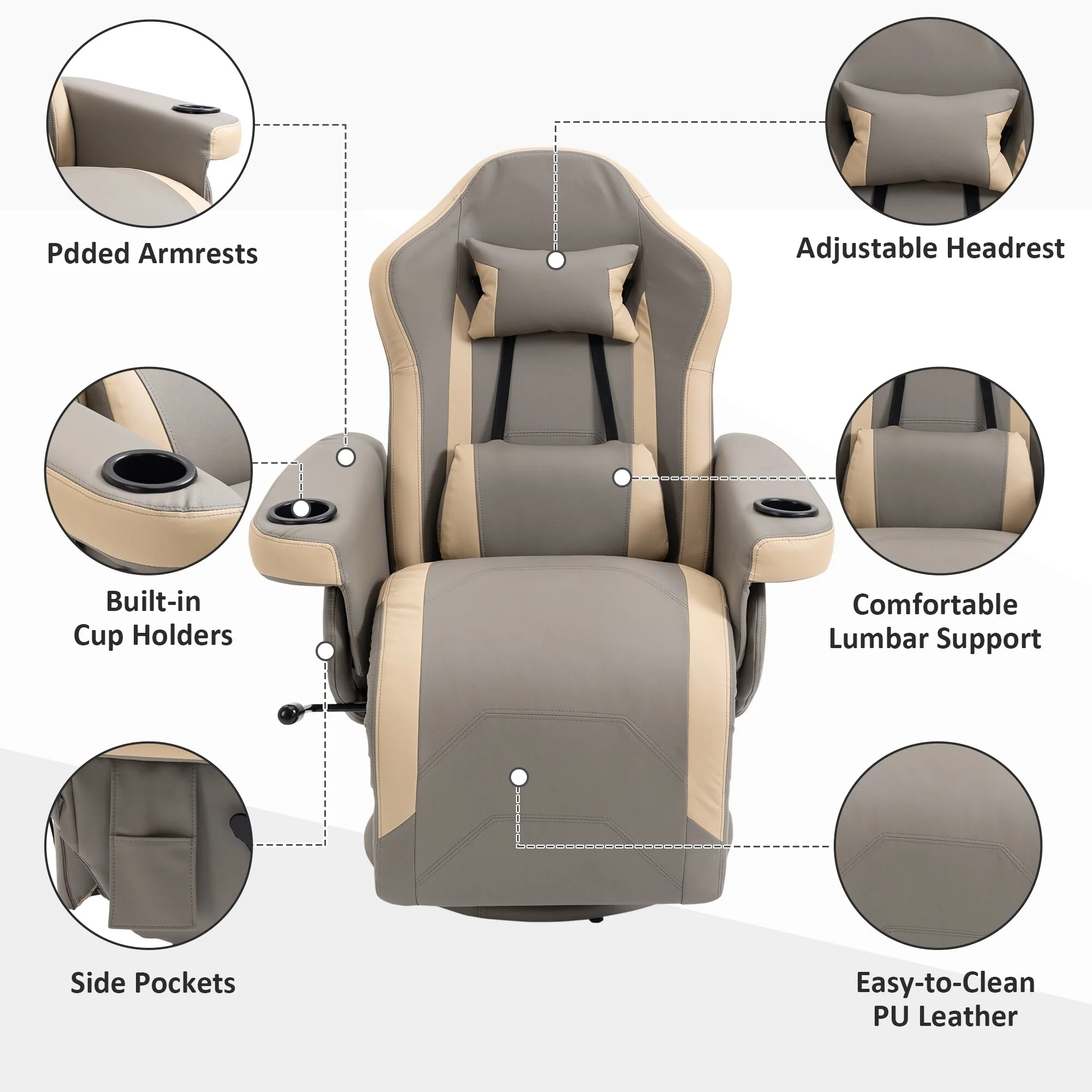 Manual Recliner Armchair PU Leather Lounge Chair