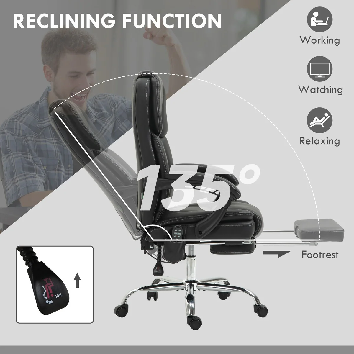 Massage Office Chair with 6 Vibration Points, Heated Reclining Computer Chair,Swivel Chair with Adjustable Height and Footrest