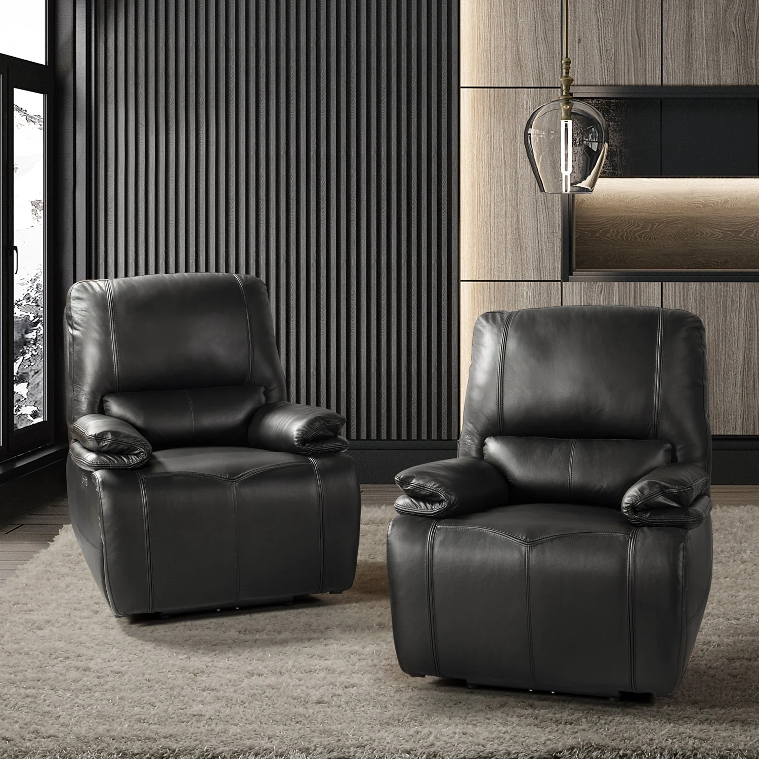 Clara Genuine Leather Power Recliner with Cushion Padded, Set of 2