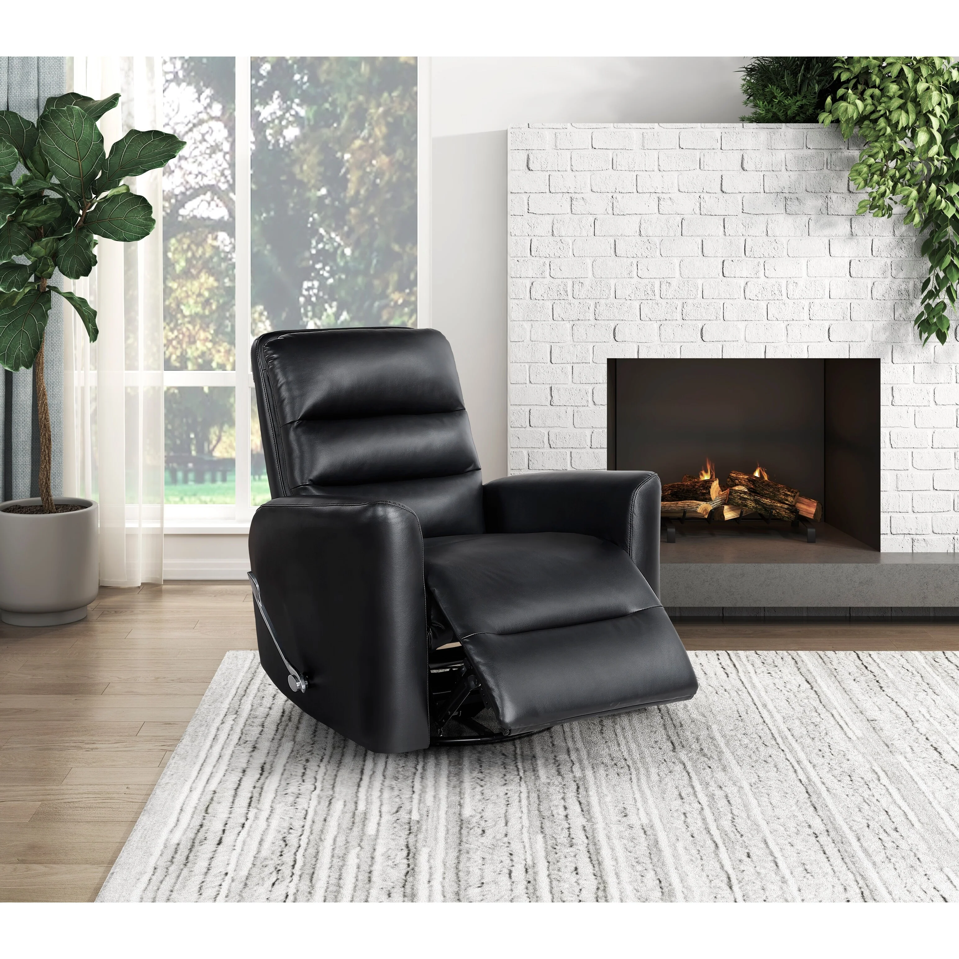 Glider Reclining Chair Swivel Motion Breathable Faux Leather Upholstery Luxury Living Room Furniture, Movie Chair