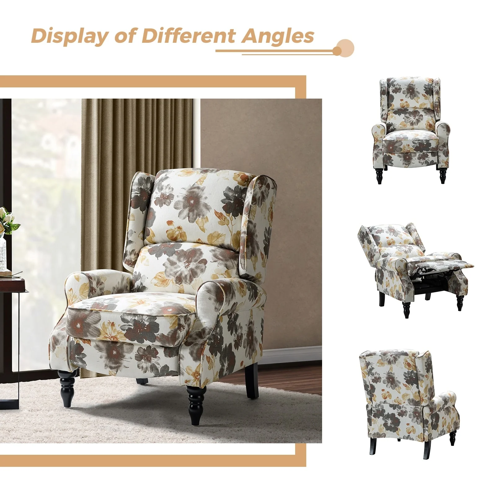 Olympus Upholstered Classic Manual Wingback Recliner with Solid Wood Legs by HULALA HOME