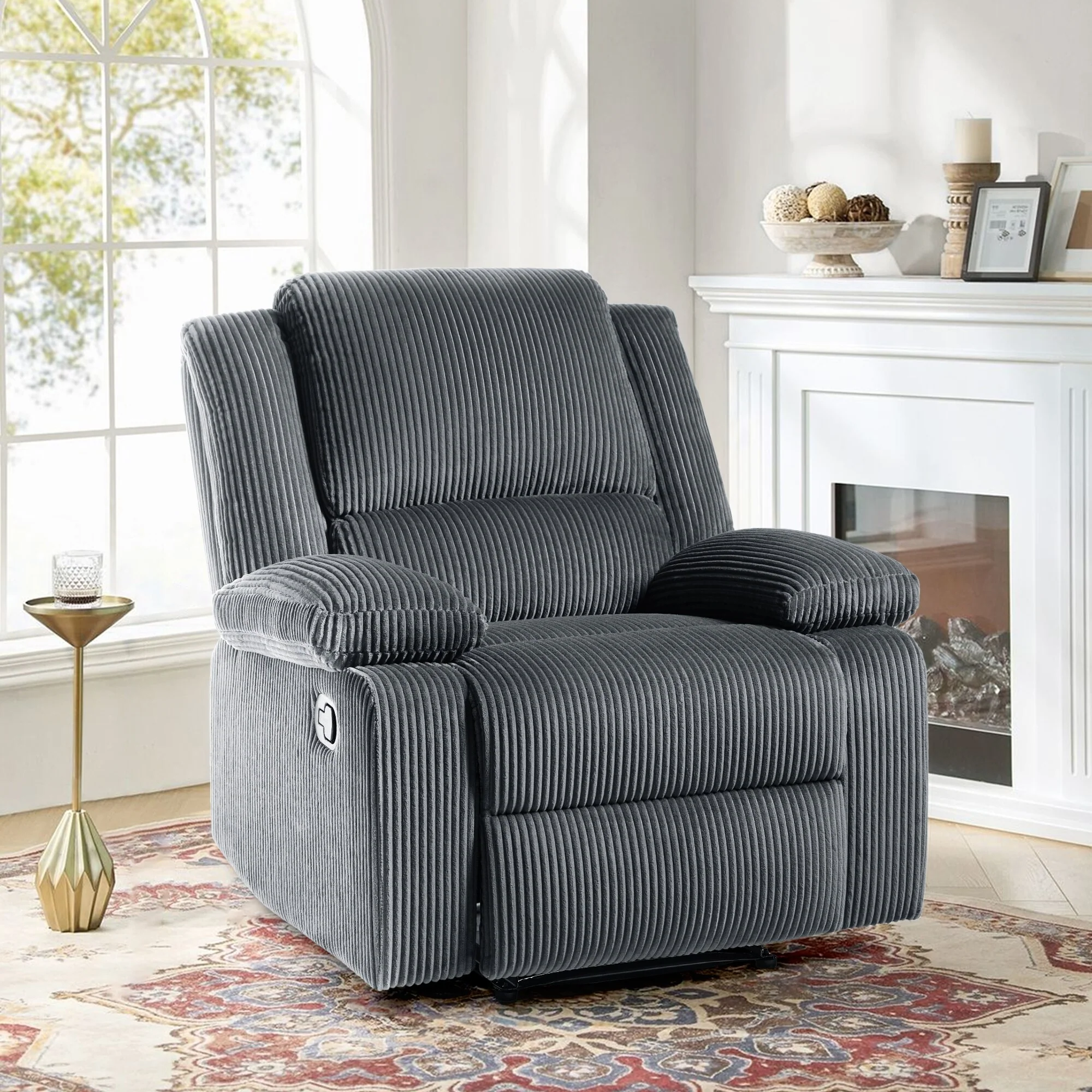 Vegan Leather Upholstered Push Back Manual Recliner Chair