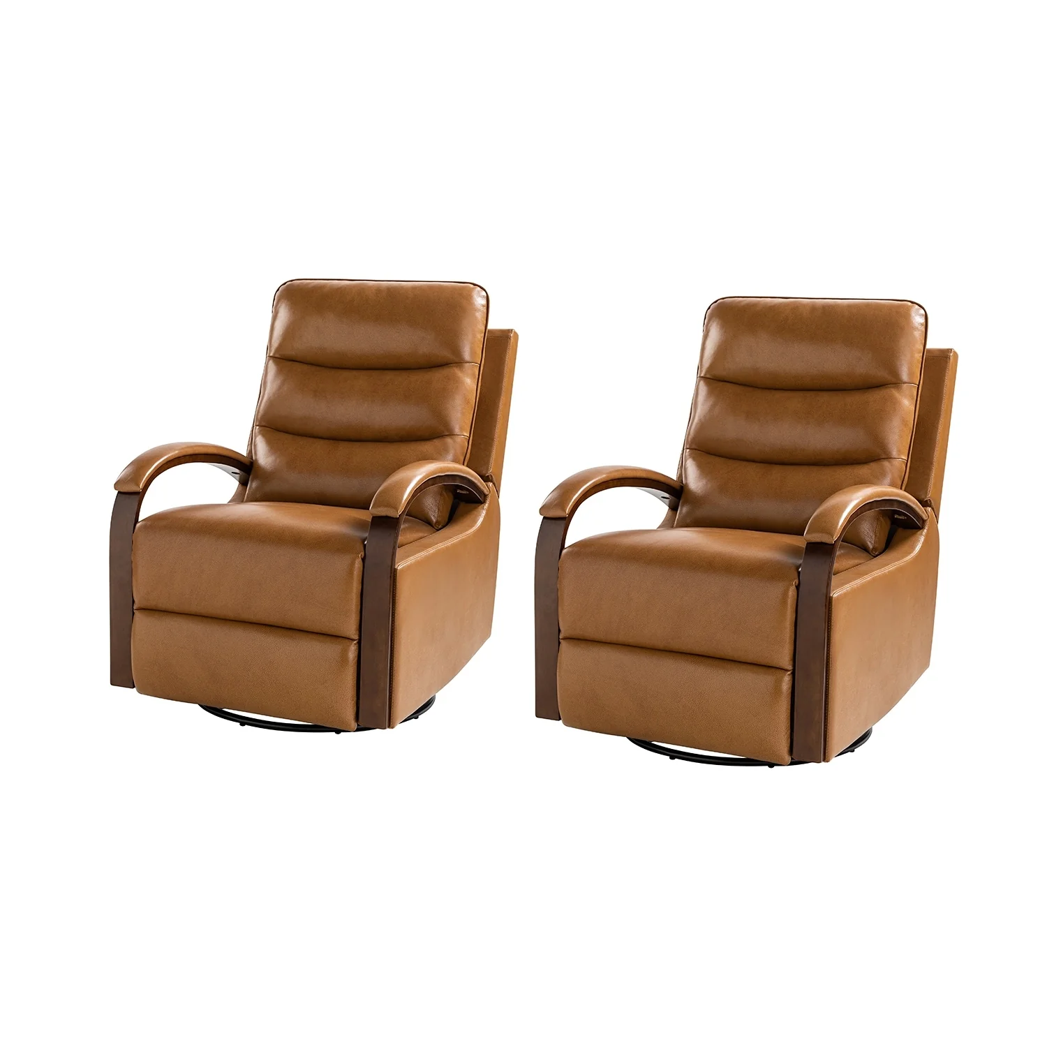 Leopold Genuine Leather Swivel Rocking Manual Recliner Chair with Wooden Arm Accents Set of 2 by HULALA HOME
