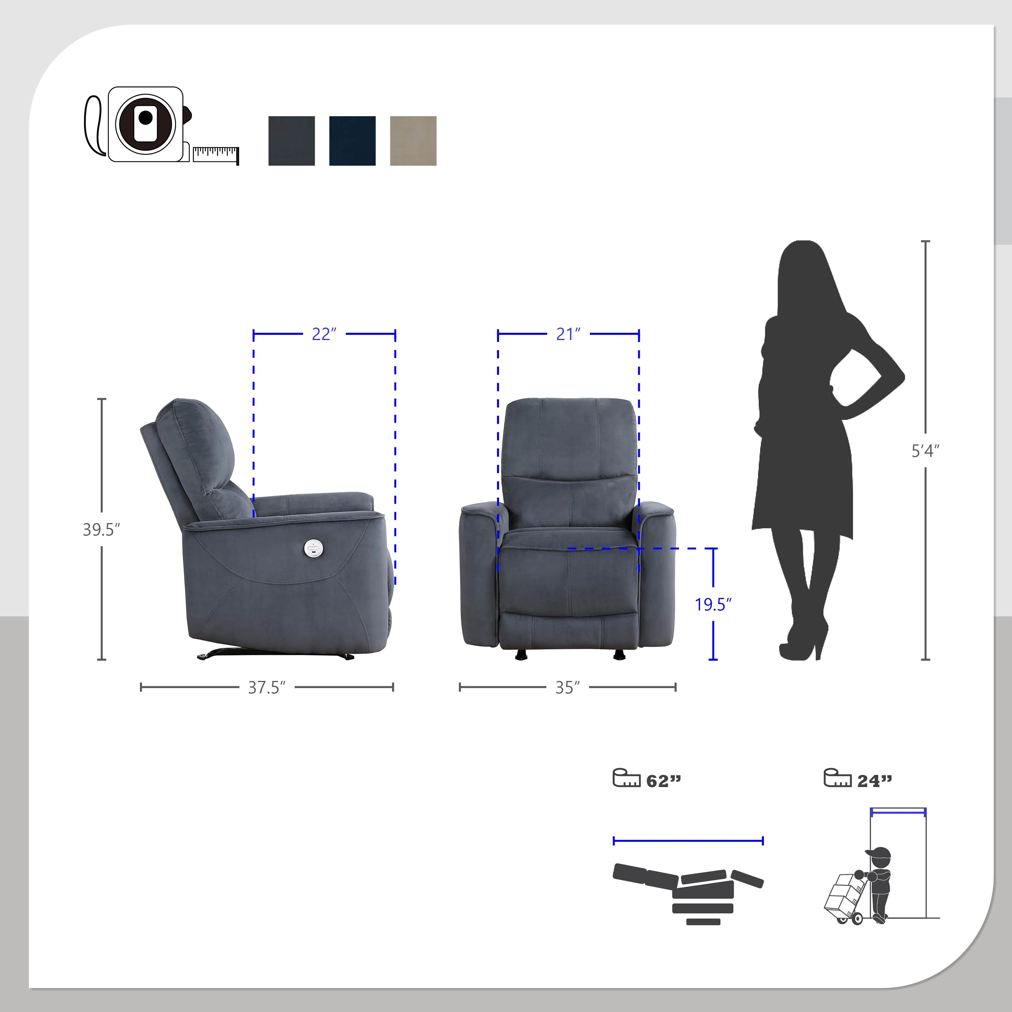 Ripon Velvet Power Rocker Reclining Chair