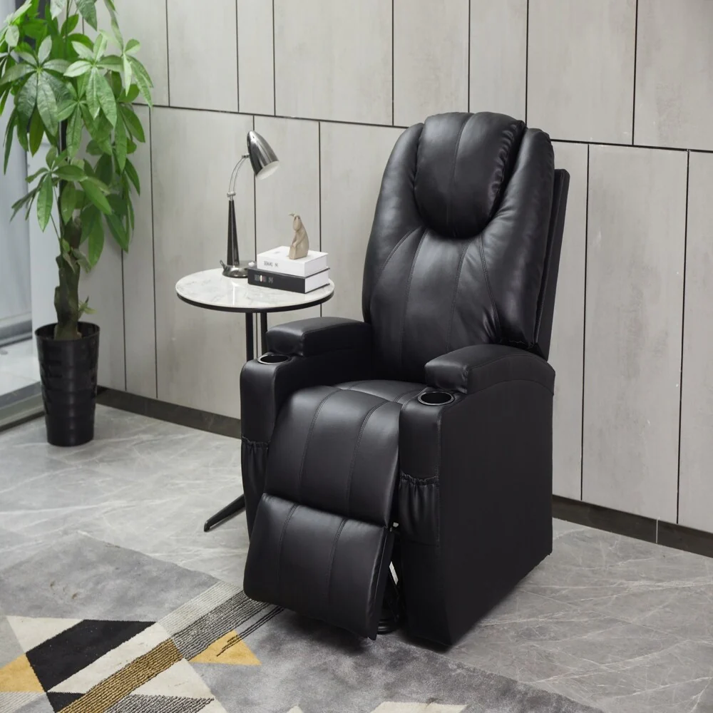Electric Recliner Chair, Faux Leather with Cup Holders, Remote