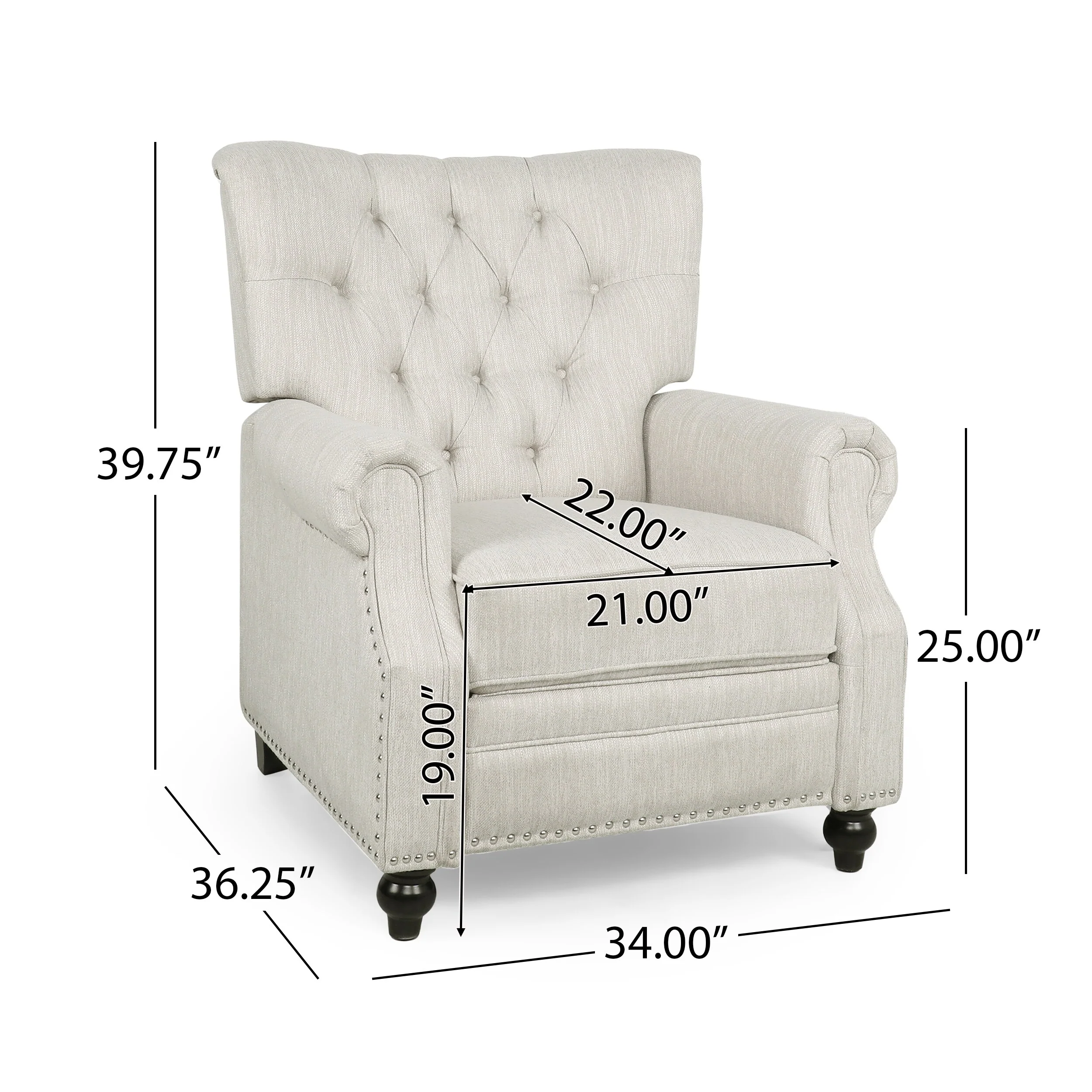 Button?Tufted Push?Back Recliner Chair with Nailhead & Rolled Arms