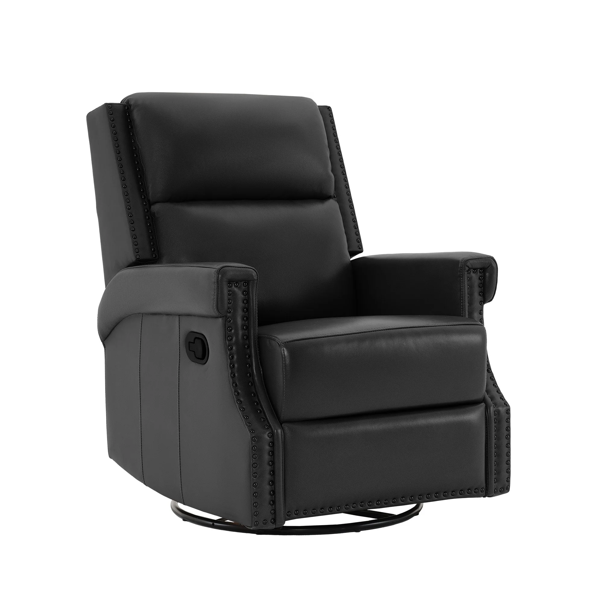 Genuine Leather Manual Rocking Recliner with 360-degree Metal Swivel Base