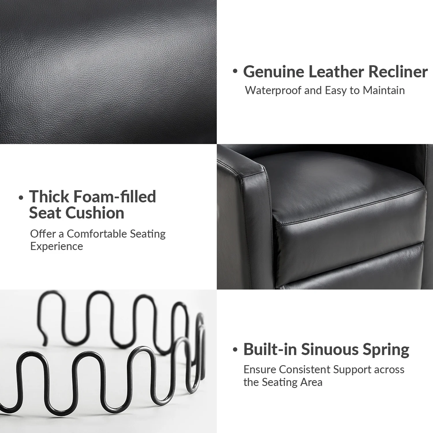 Josefa Modern Genuine Leather Swivel Rocker Recliner by Hulala Home