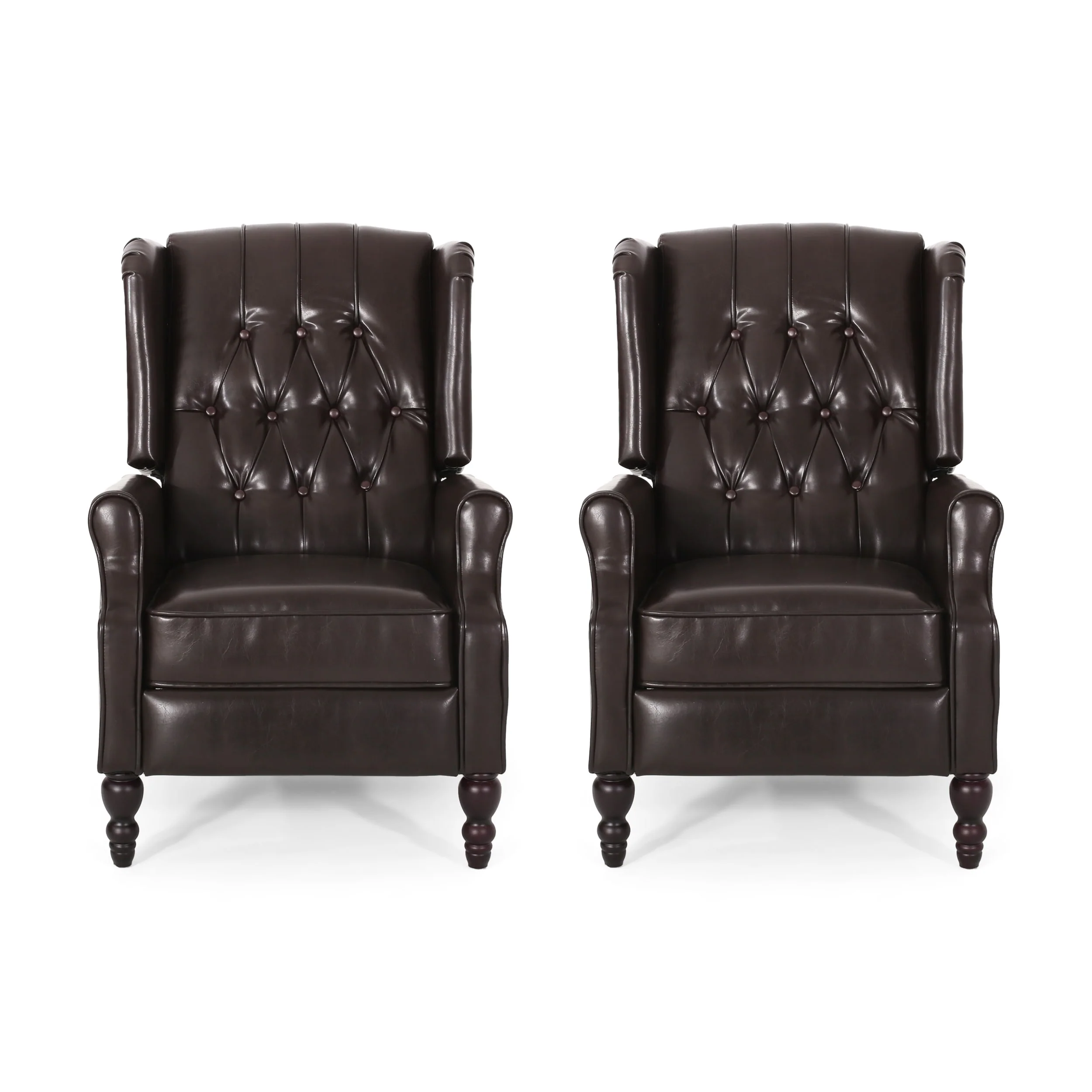 Walter Classic Tufted Bonded Leather Recliner Set (2-Piece) with Nailhead Trim by Christopher Knight Home