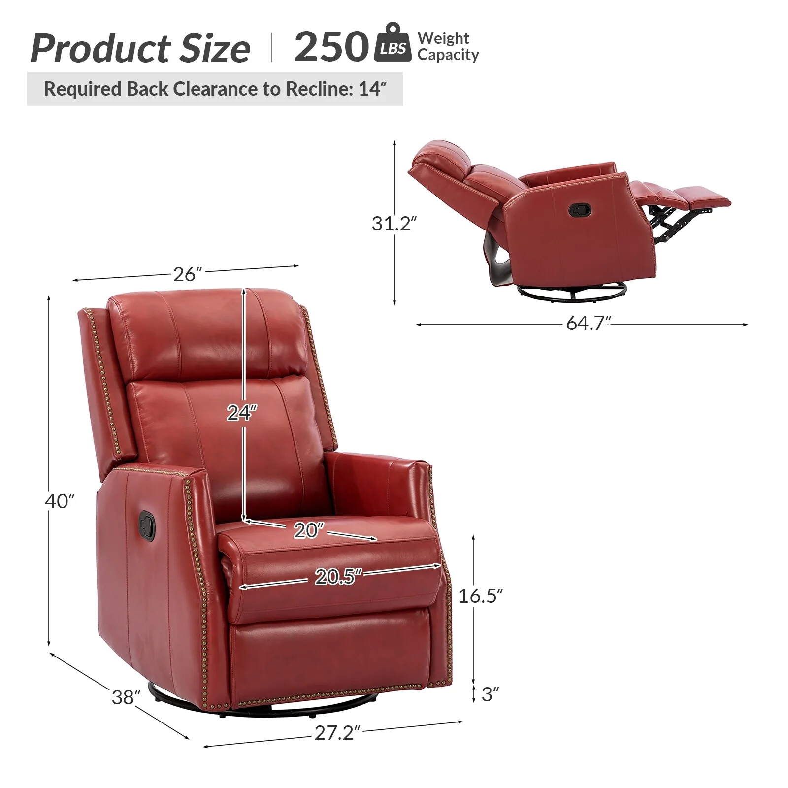 Demeter modern Genuine Leather Swivel Nursery Chair with Nailhead Trims Set of 2 by HULALA HOME