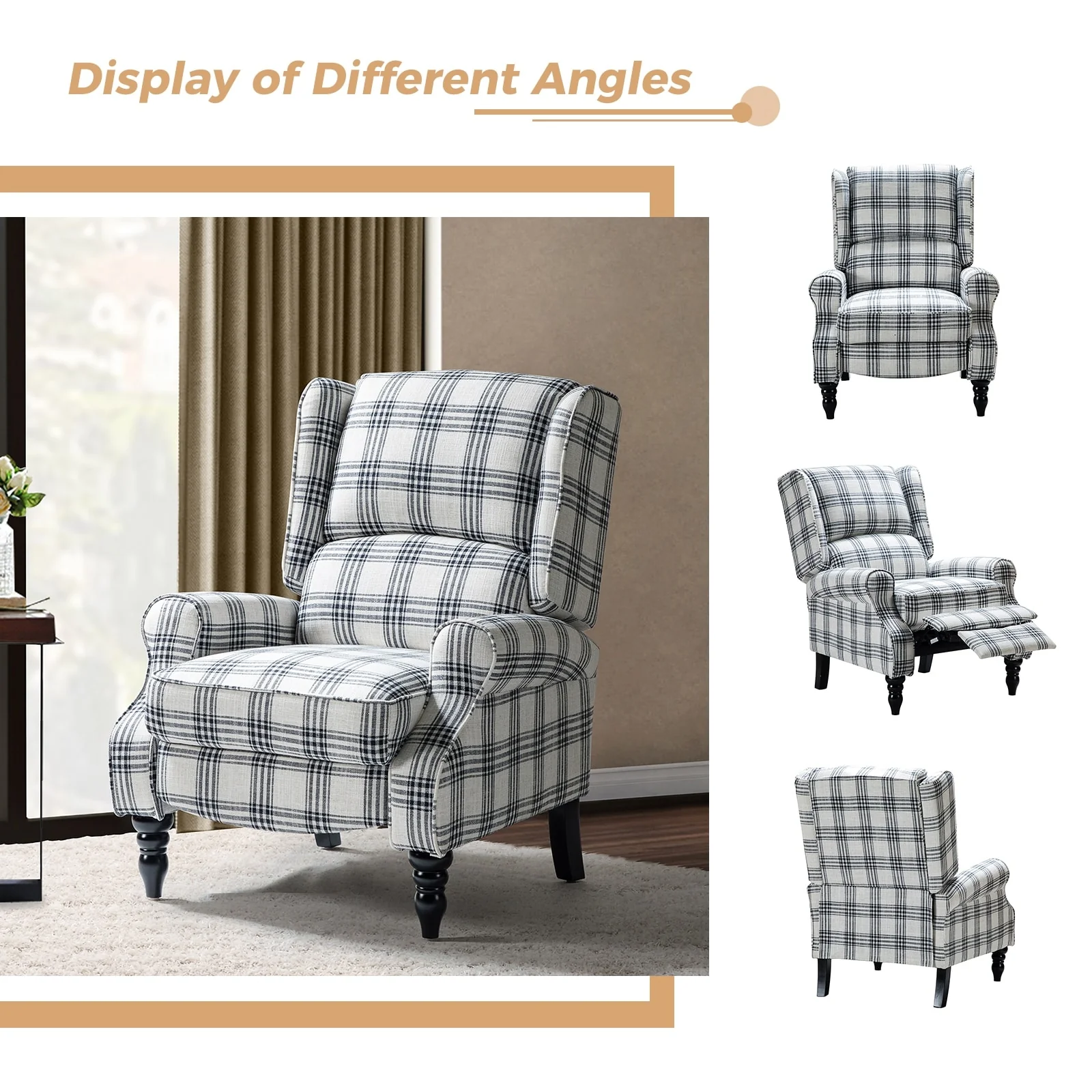 Olympus Upholstered Classic Manual Wingback Recliner with Solid Wood Legs by HULALA HOME