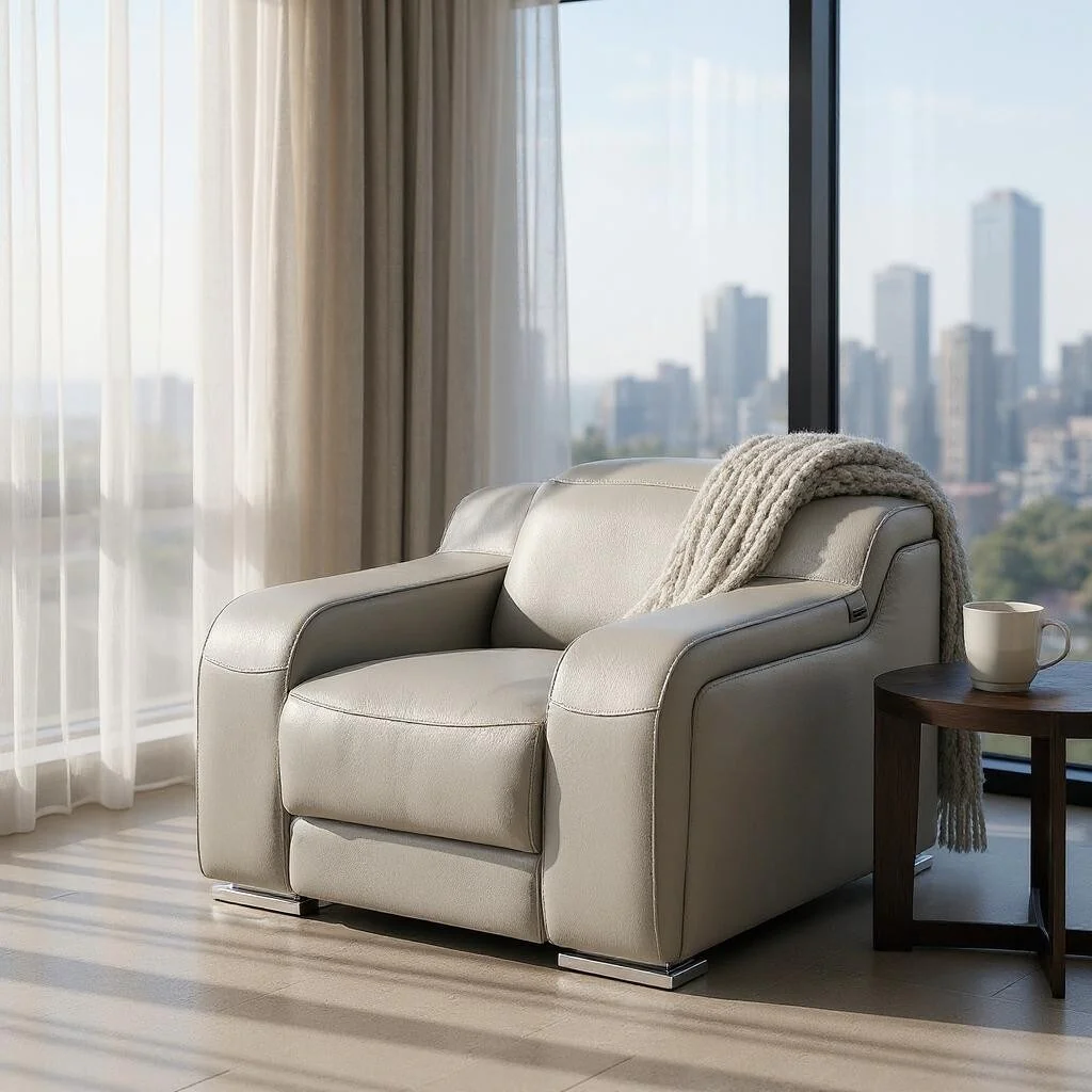 HomeRoots 41 Light Gray Italian Leather Wall Hugger Recliner With USB