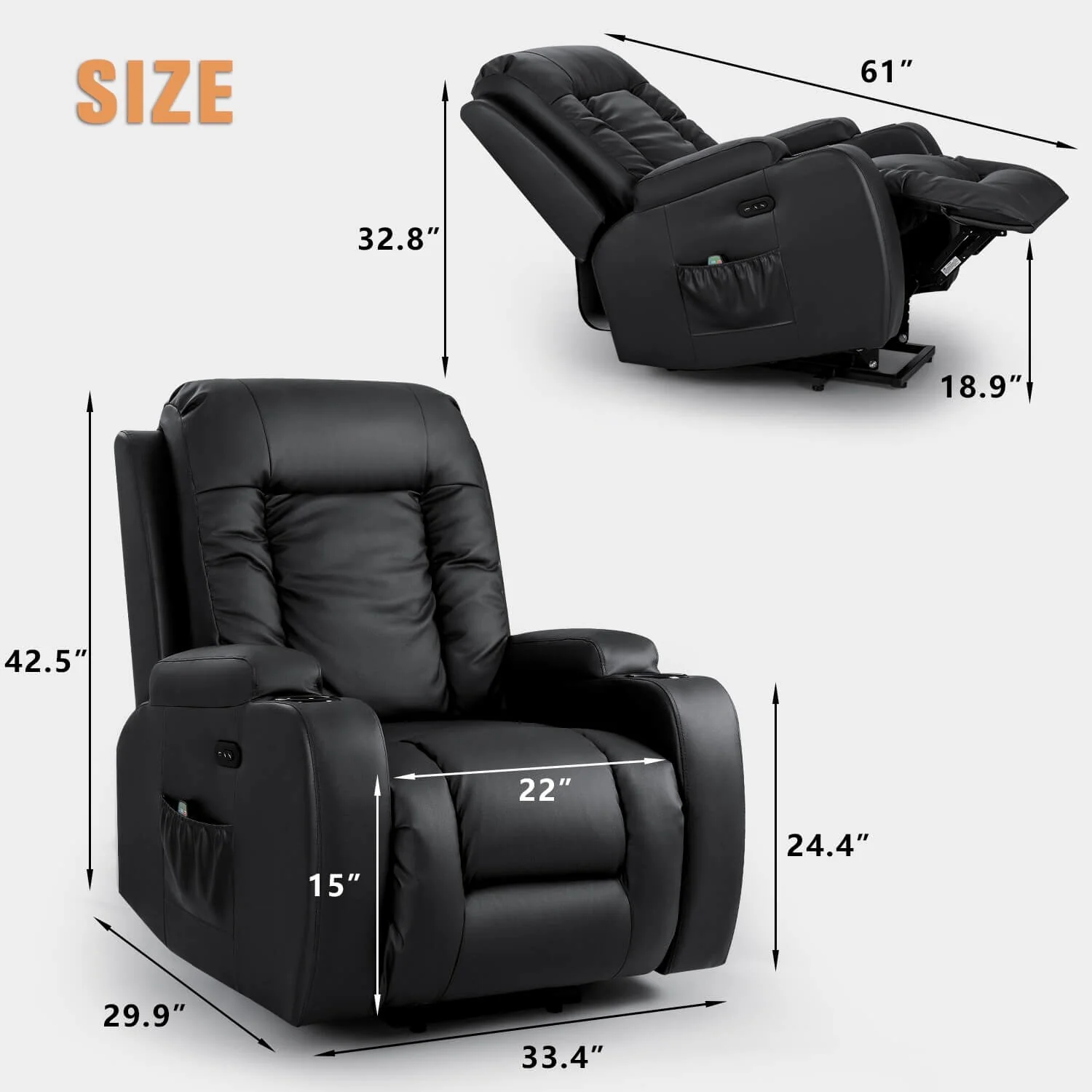 Furniwell PU Leather Power Lift Assist Recliner Chair with USB