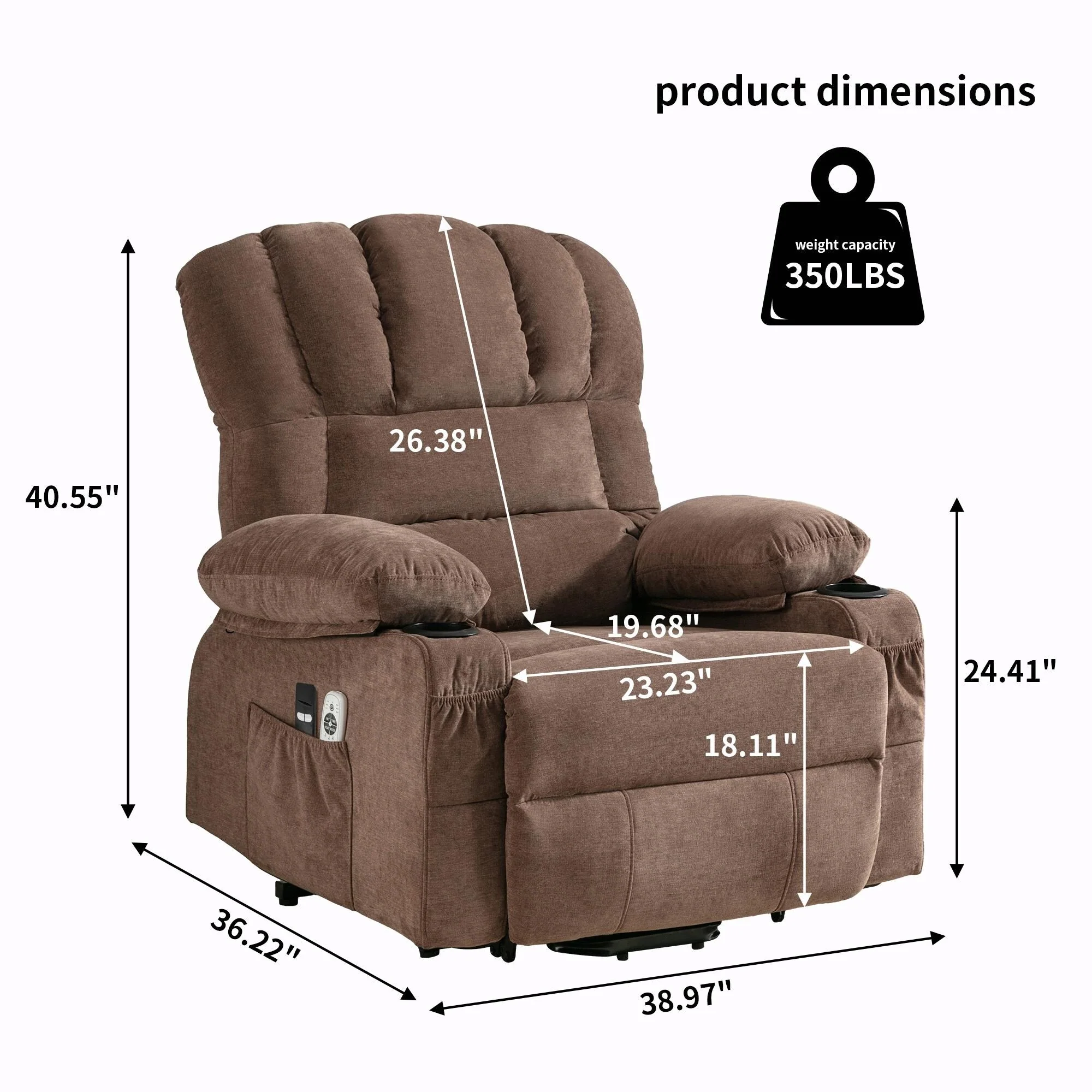 Power Electric Massage Lift Lounge Chair with Heating, Vibration Functions and USB